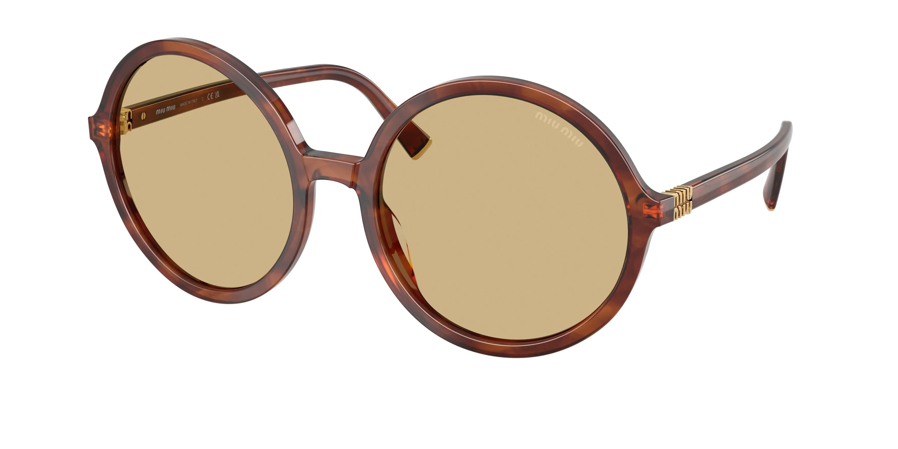 Miu Miu MU B02S 26E10R Occhiali da sole Acetato Marrone Giallo Rotonda Normale - immagine 1
