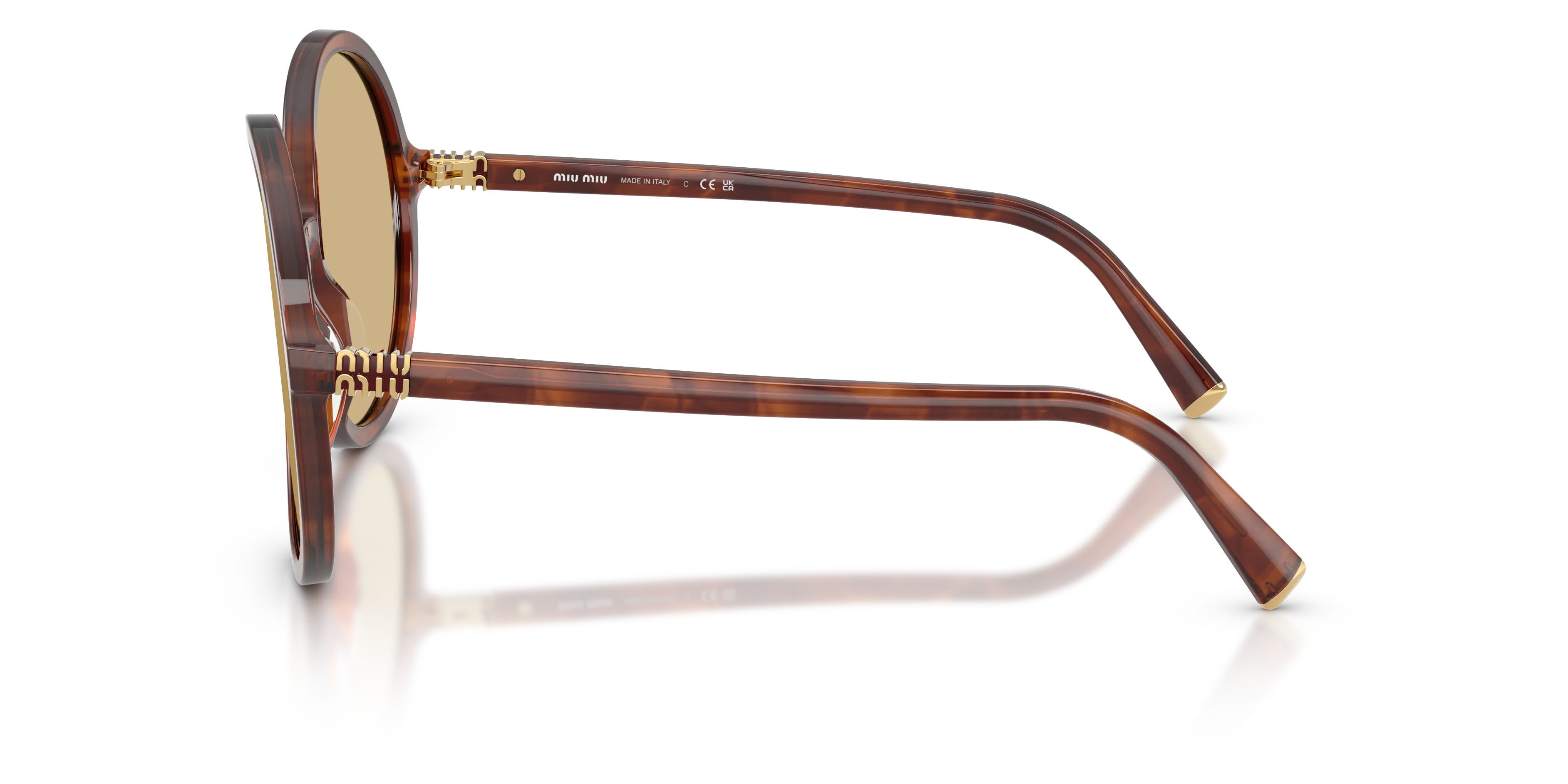 Miu Miu MU B02S 26E10R Occhiali da sole Acetato Marrone Giallo Rotonda Normale - immagine 4