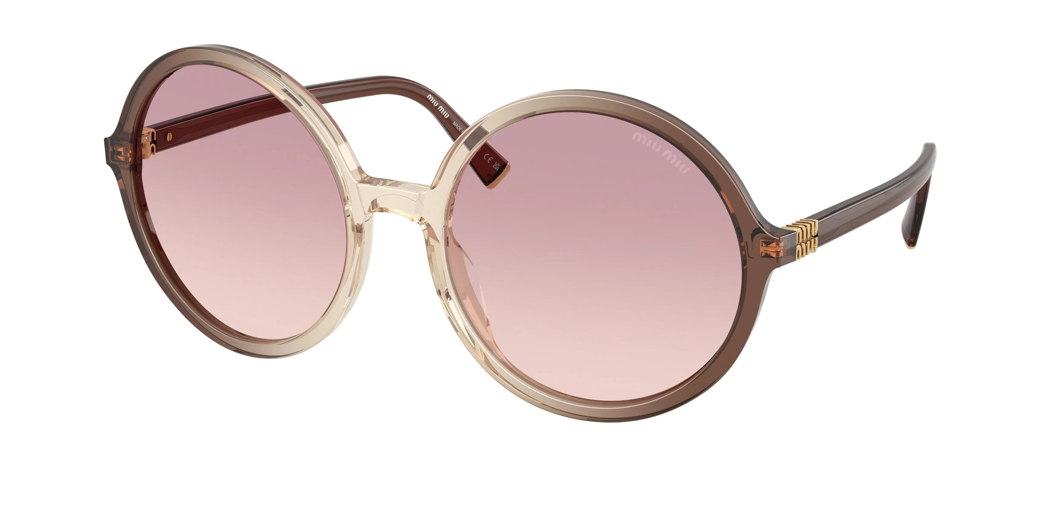 Miu Miu MU B02S 25G40S Occhiali da sole Acetato Marrone Marrone Rotonda Normale Sfumato - immagine 1