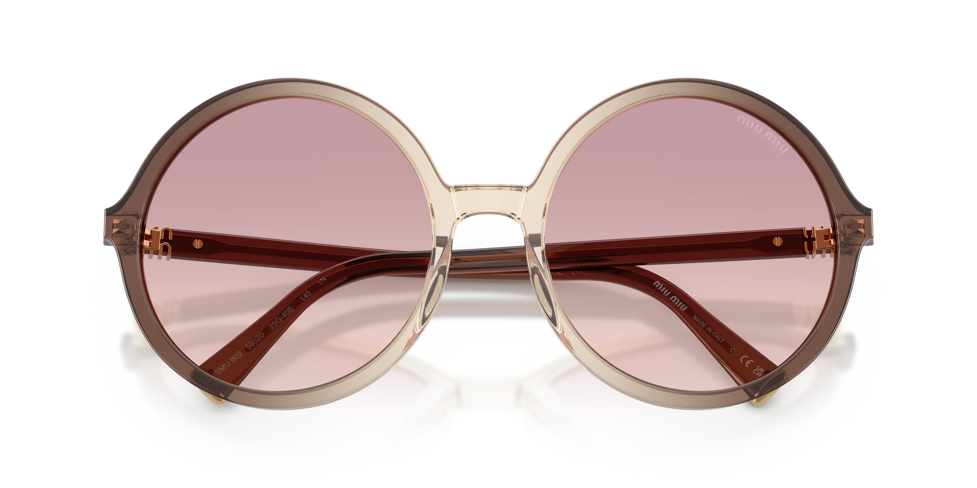 Miu Miu MU B02S 25G40S Occhiali da sole Acetato Marrone Marrone Rotonda Normale Sfumato - immagine 2