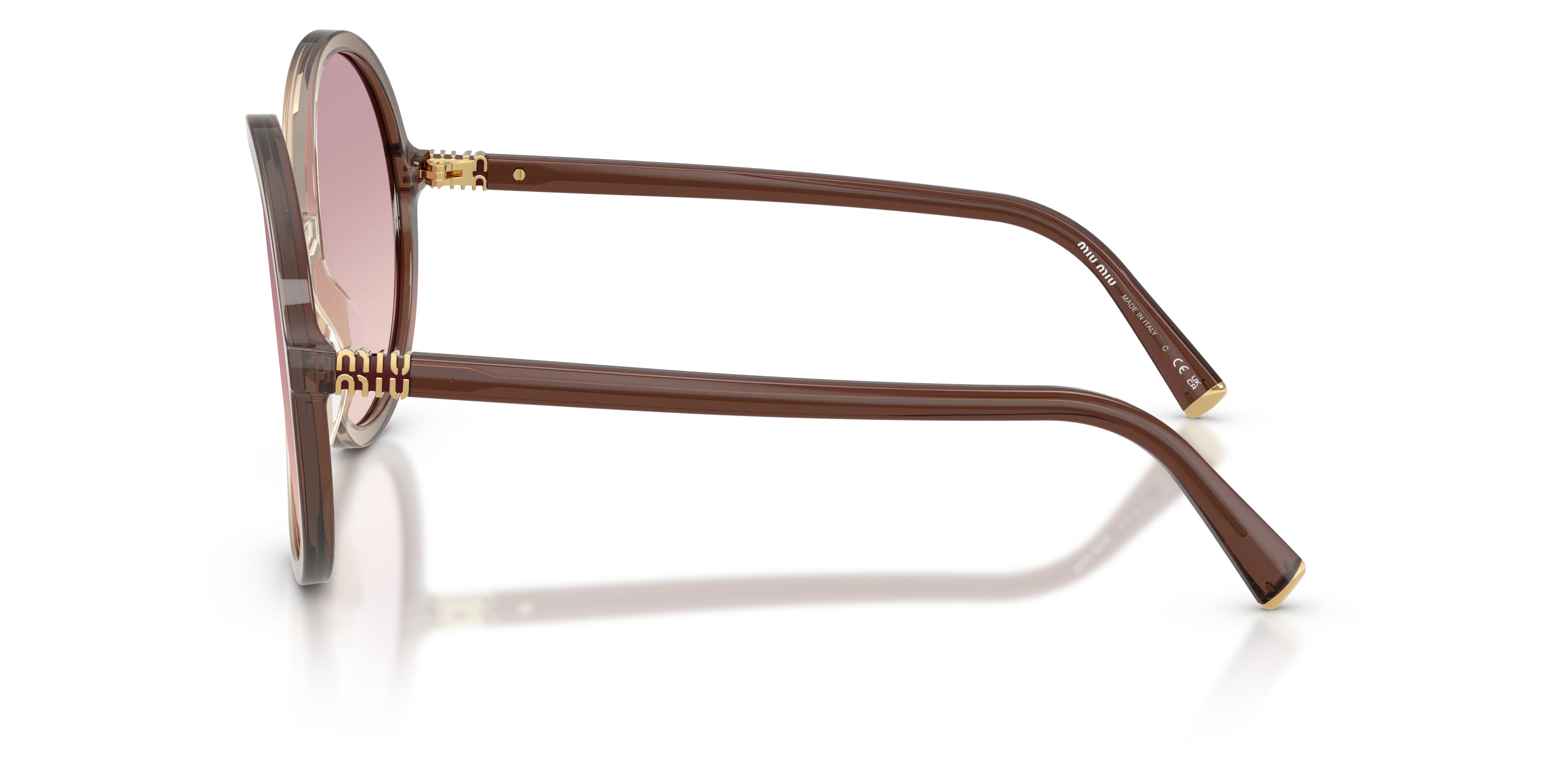 Miu Miu MU B02S 25G40S Occhiali da sole Acetato Marrone Marrone Rotonda Normale Sfumato - immagine 4