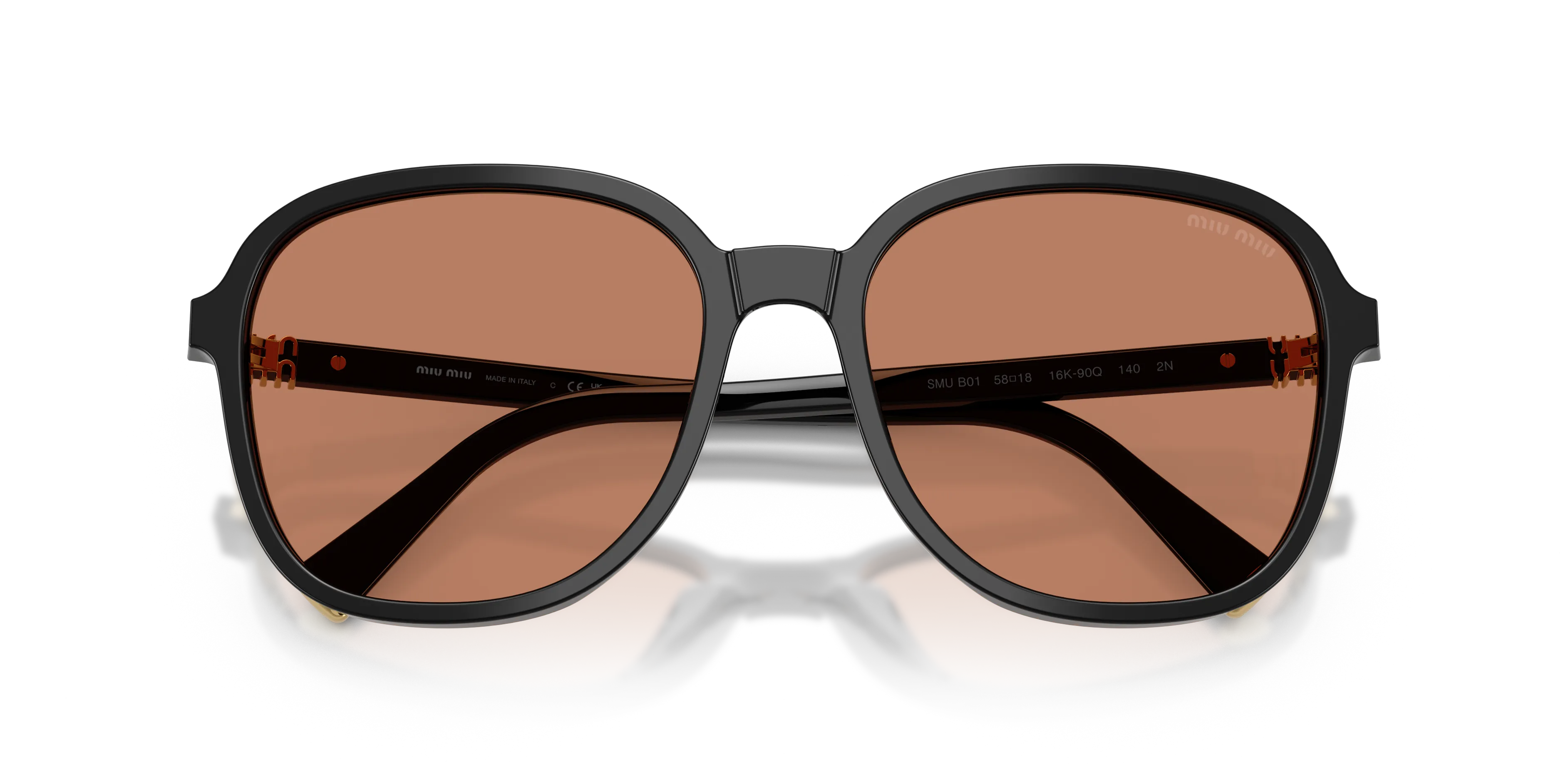 Miu Miu MU B01S 16K90Q Occhiali da sole Acetato Nero Marrone Pillow Normale - immagine 2