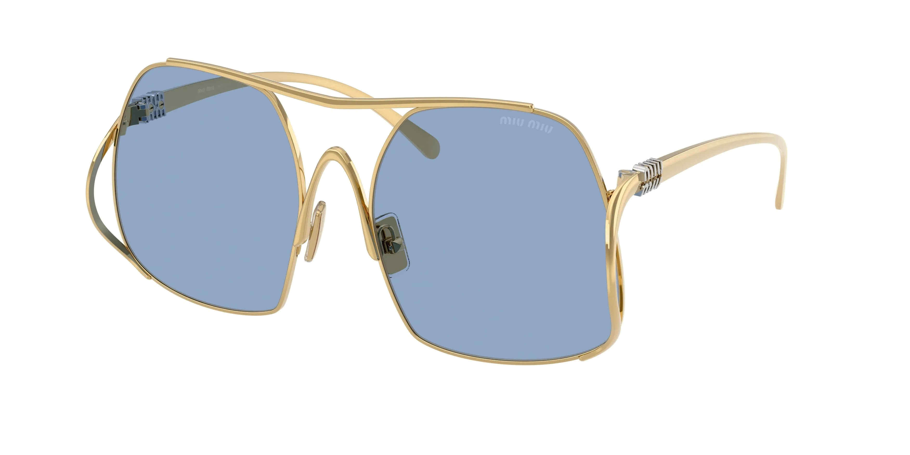 Miu Miu MU A55S 5AK30U Occhiali da sole Acciaio Oro Blu Squadrata Normale - immagine 1