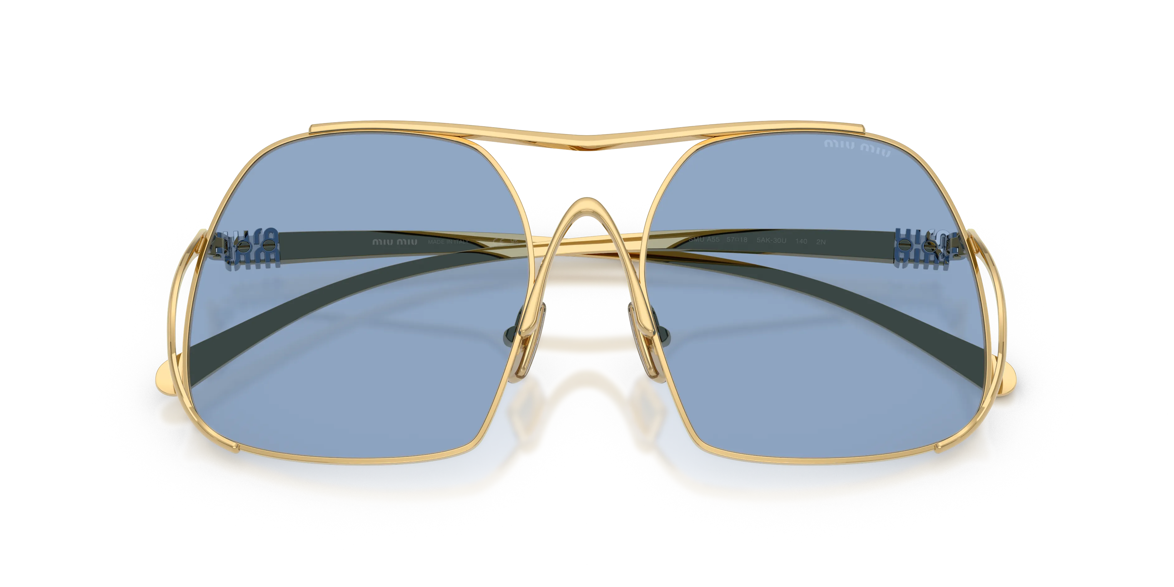 Miu Miu MU A55S 5AK30U Occhiali da sole Acciaio Oro Blu Squadrata Normale - immagine 2