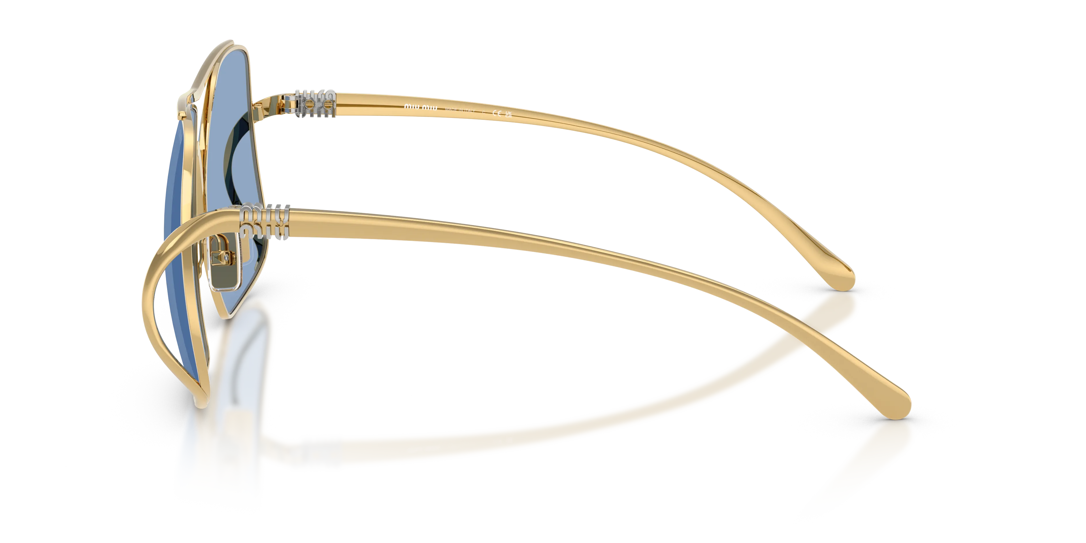 Miu Miu MU A55S 5AK30U Occhiali da sole Acciaio Oro Blu Squadrata Normale - immagine 4