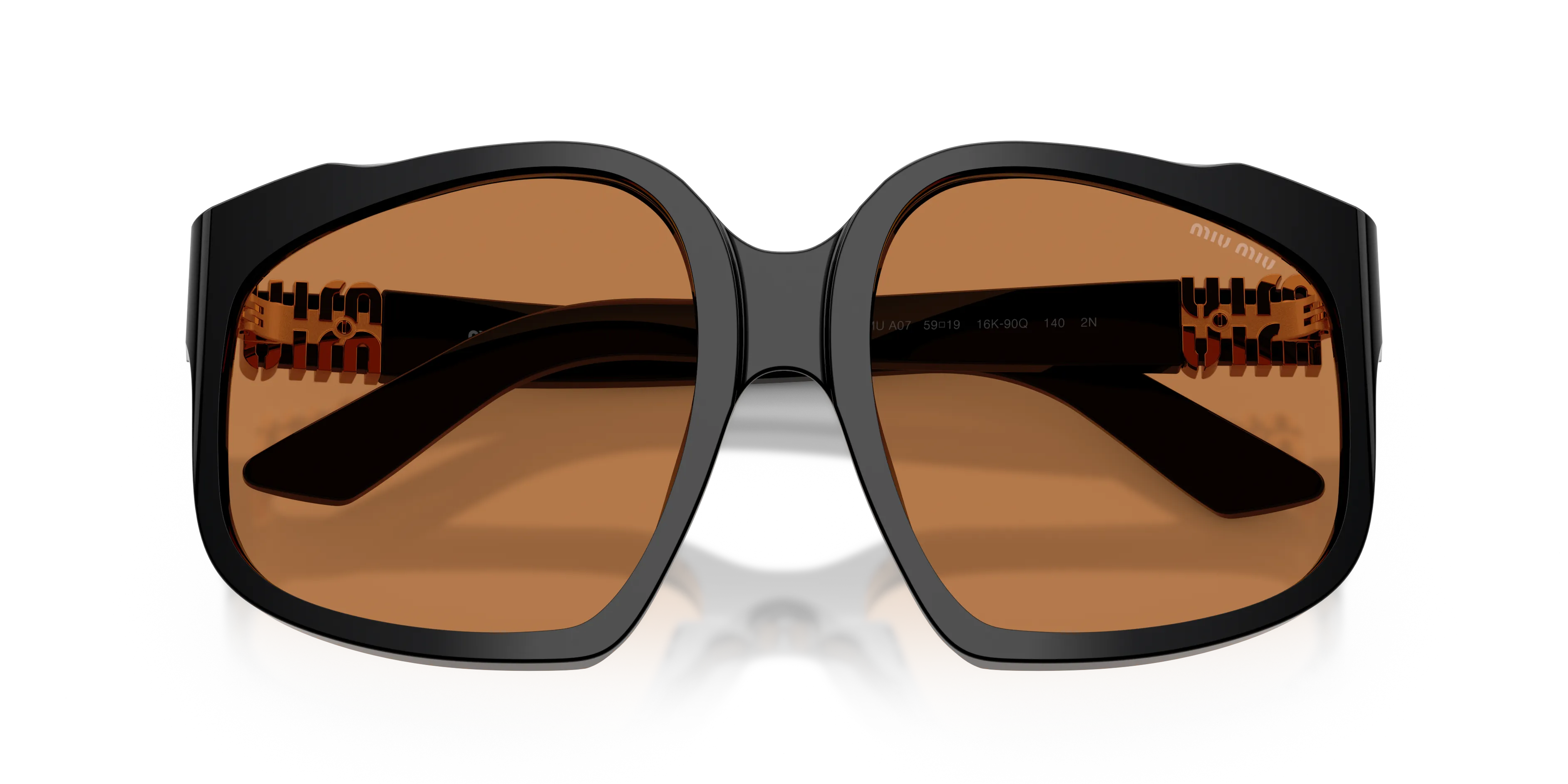 Miu Miu MU A07S 16K90Q Occhiali da sole Acetato Nero Marrone Geometrica Normale - immagine 2