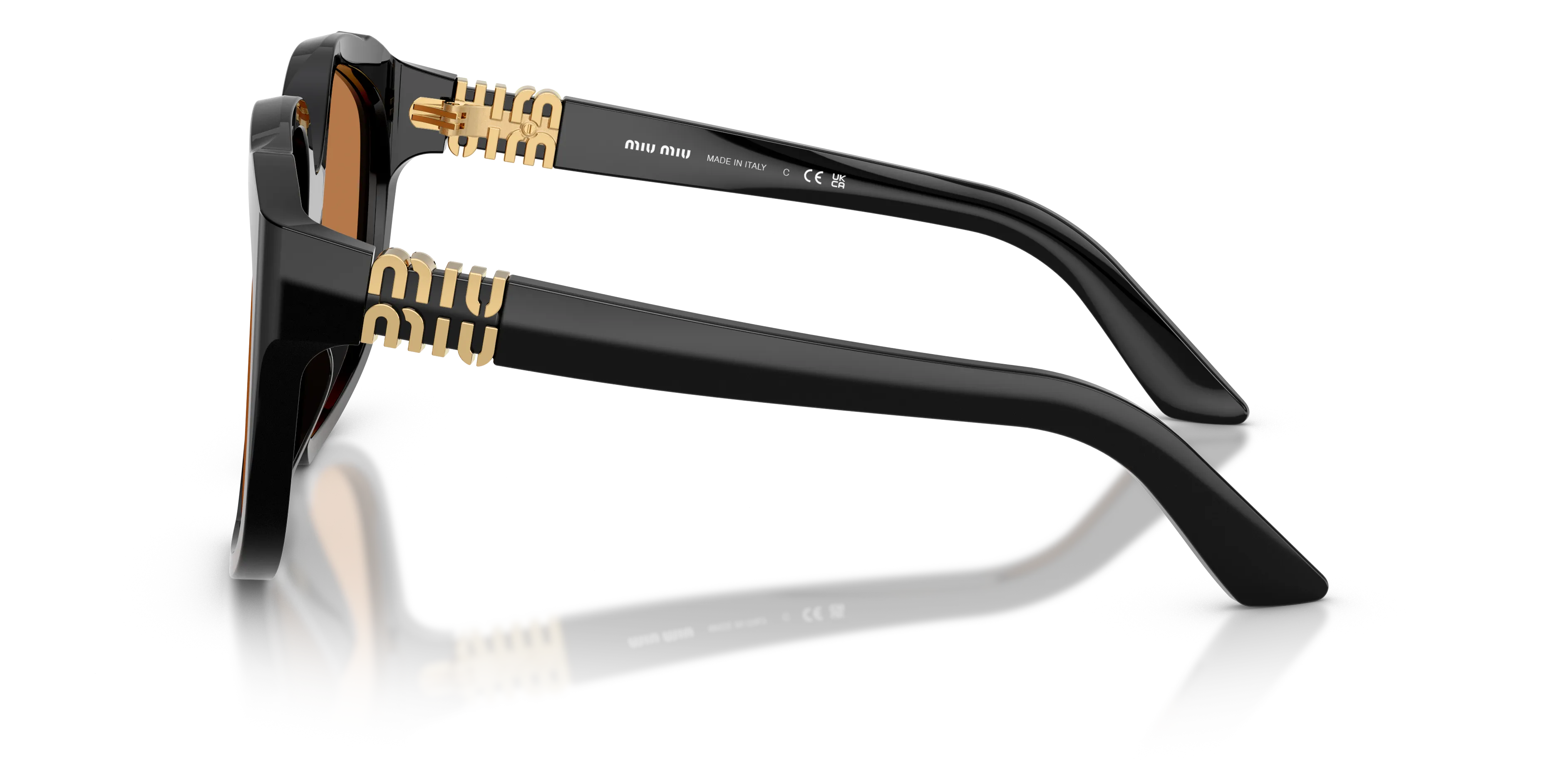 Miu Miu MU A07S 16K90Q Occhiali da sole Acetato Nero Marrone Geometrica Normale - immagine 4