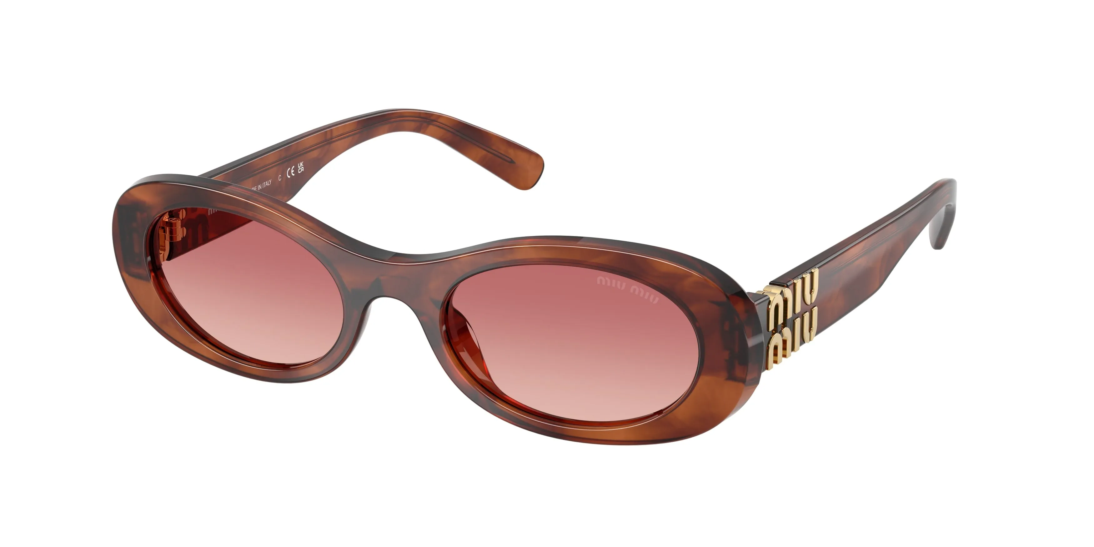 Miu Miu MU 06ZS 26E50U Occhiali da sole Acetato Marrone Rosso Rotonda Normale Sfumato - immagine 1