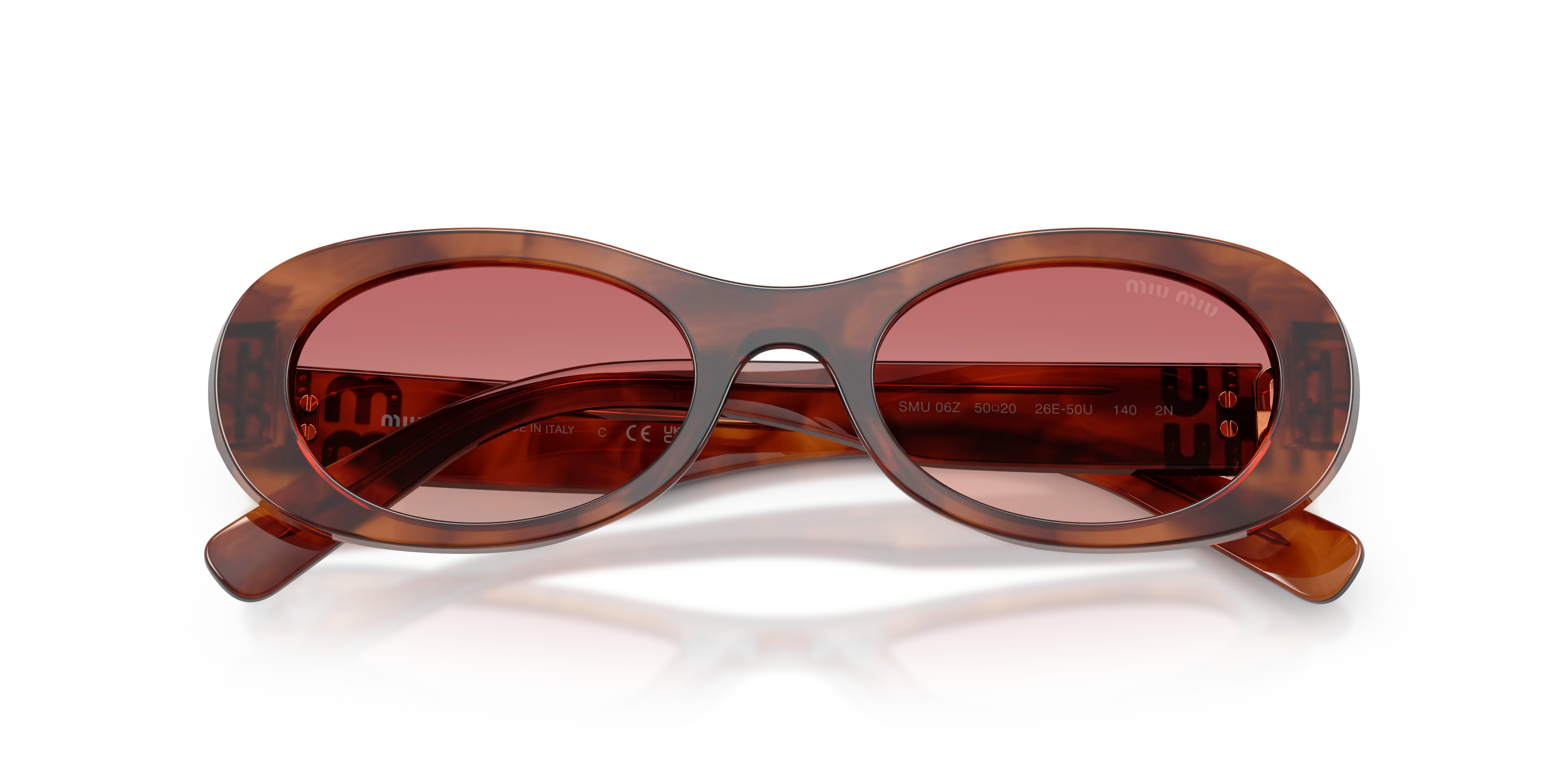 Miu Miu MU 06ZS 26E50U Occhiali da sole Acetato Marrone Rosso Rotonda Normale Sfumato - immagine 2