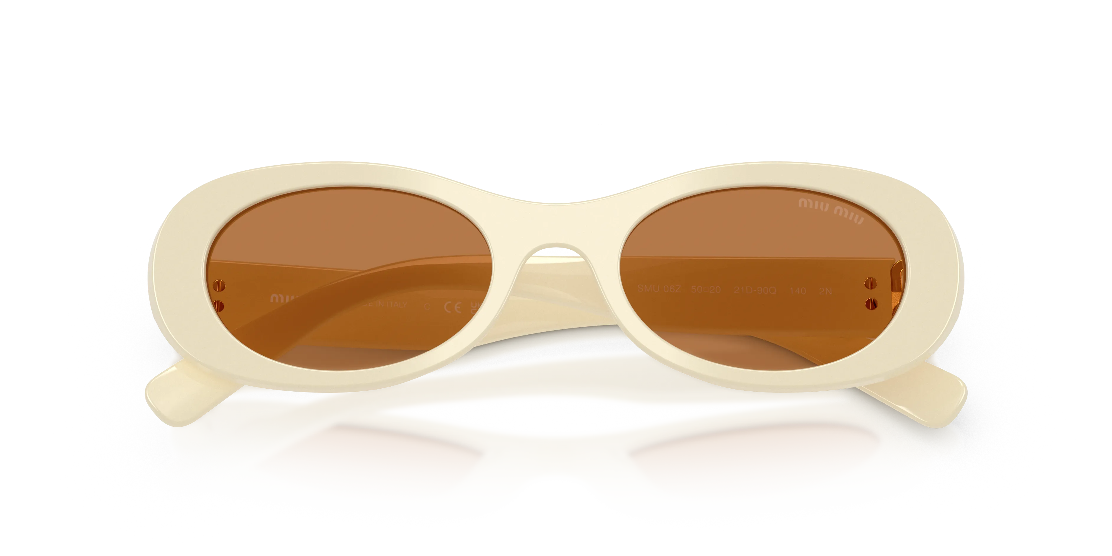 Miu Miu MU 06ZS 21D90Q Occhiali da sole Acetato Bianco Marrone Rotonda Normale - immagine 2