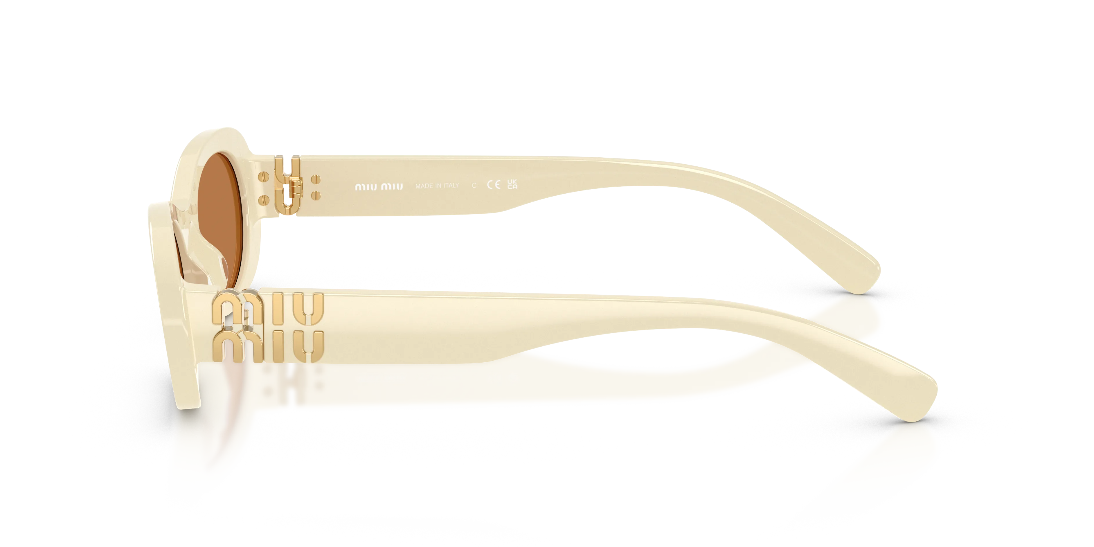 Miu Miu MU 06ZS 21D90Q Occhiali da sole Acetato Bianco Marrone Rotonda Normale - immagine 4