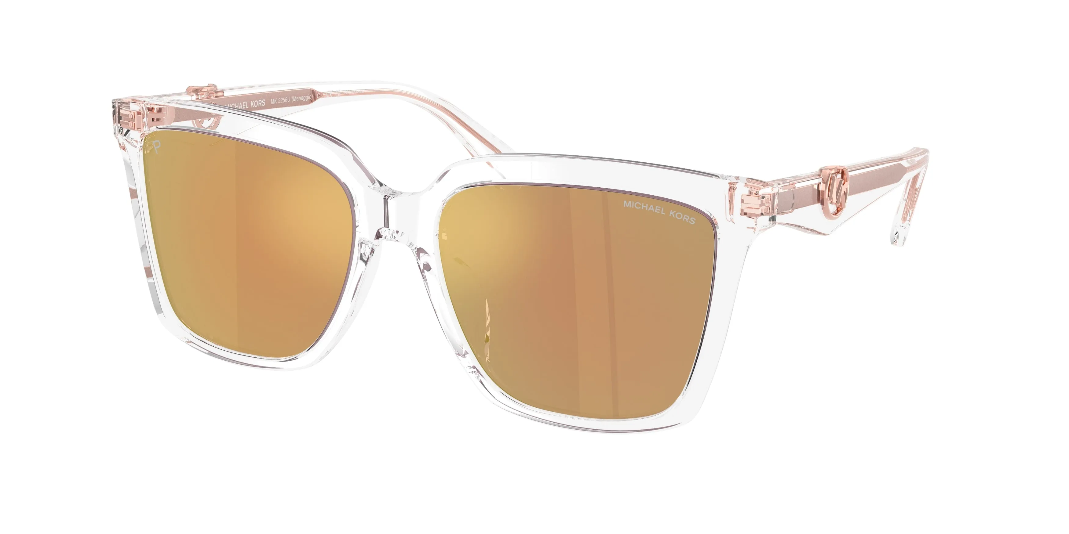 Michael Kors MK2256U MENAGGIO 3015N0 Occhiali da sole Acetato Trasparente Oro Squadrata Polarizzata Specchiato - immagine 1
