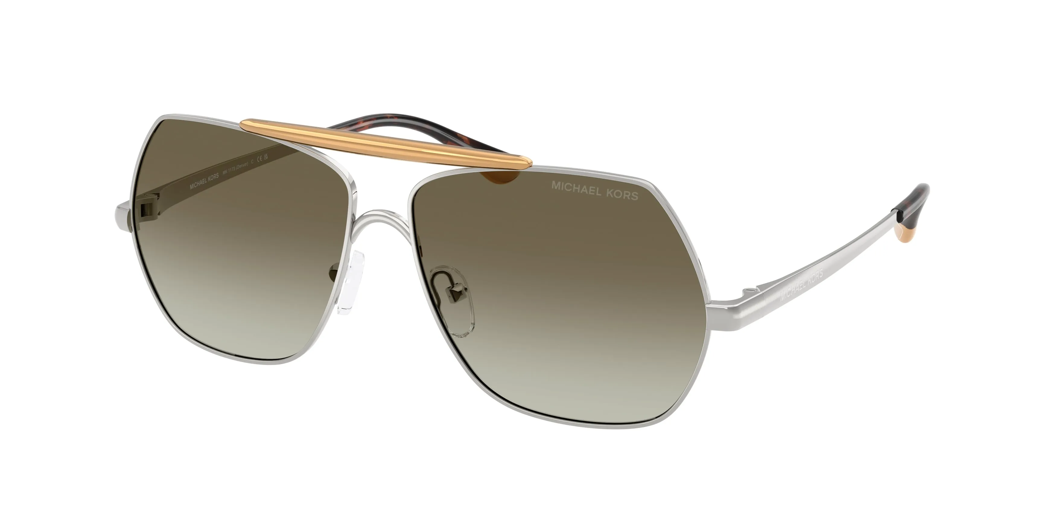 Michael Kors MK1173 DENVER 18933M Occhiali da sole Metallo Argento Verde Pilot Normale Sfumato - immagine 1