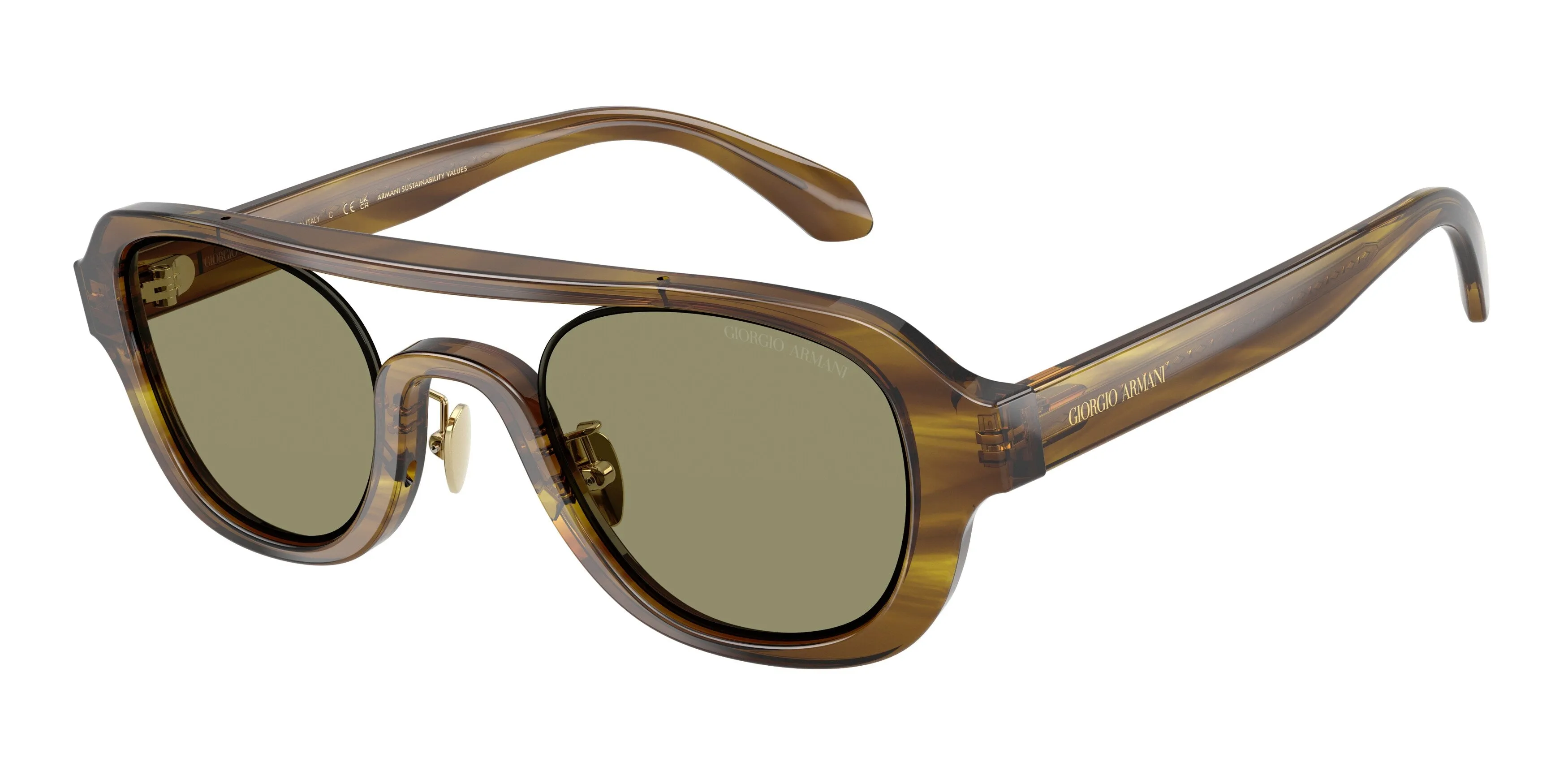 Giorgio Armani AR8247 63302A Occhiali da sole Acetato Marrone Verde Geometrica Normale - immagine 1
