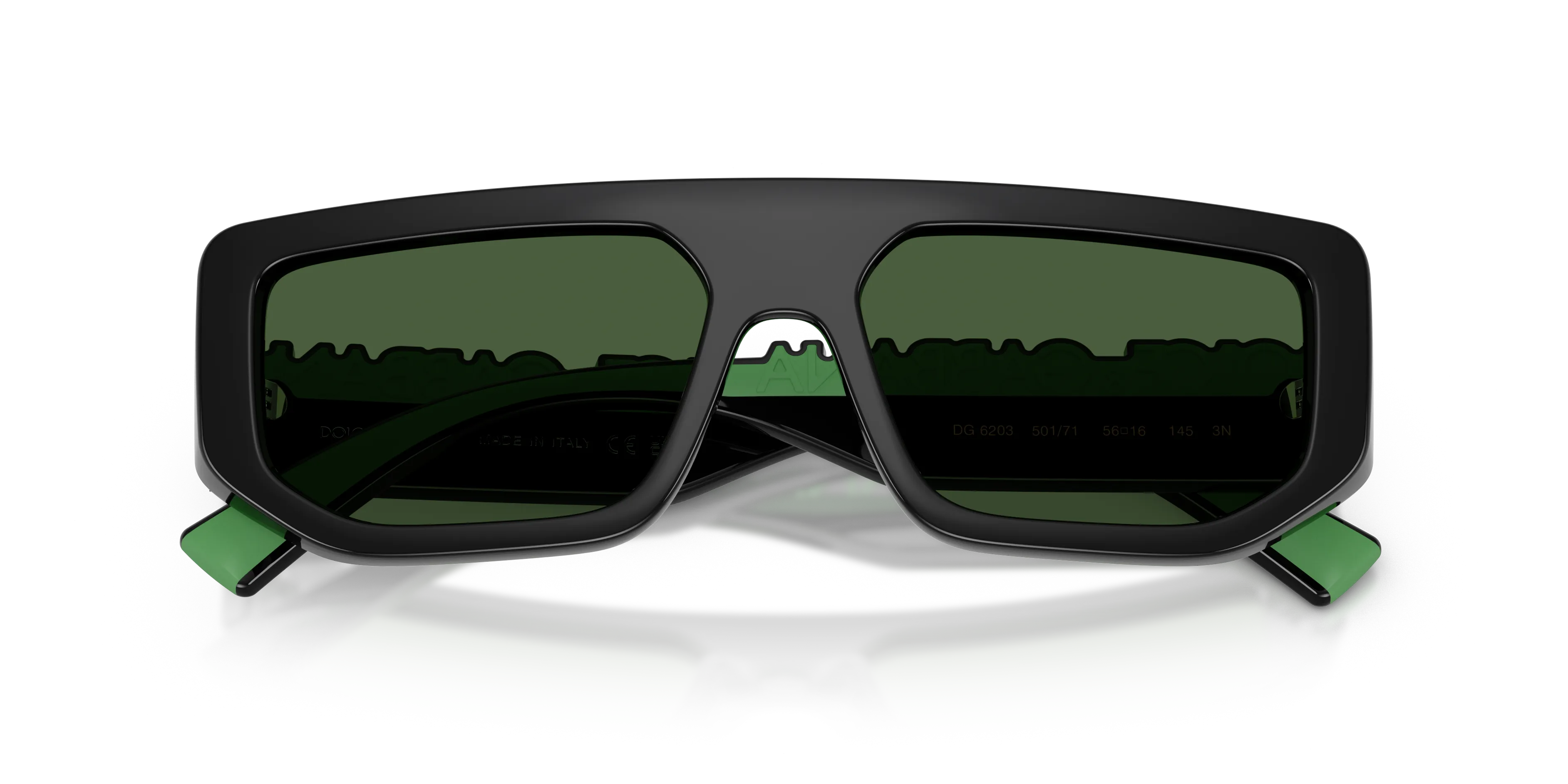 Dolce & Gabbana DG6203 501/71 Occhiali da sole Iniettato Nero Verde Squadrata Normale - immagine 2