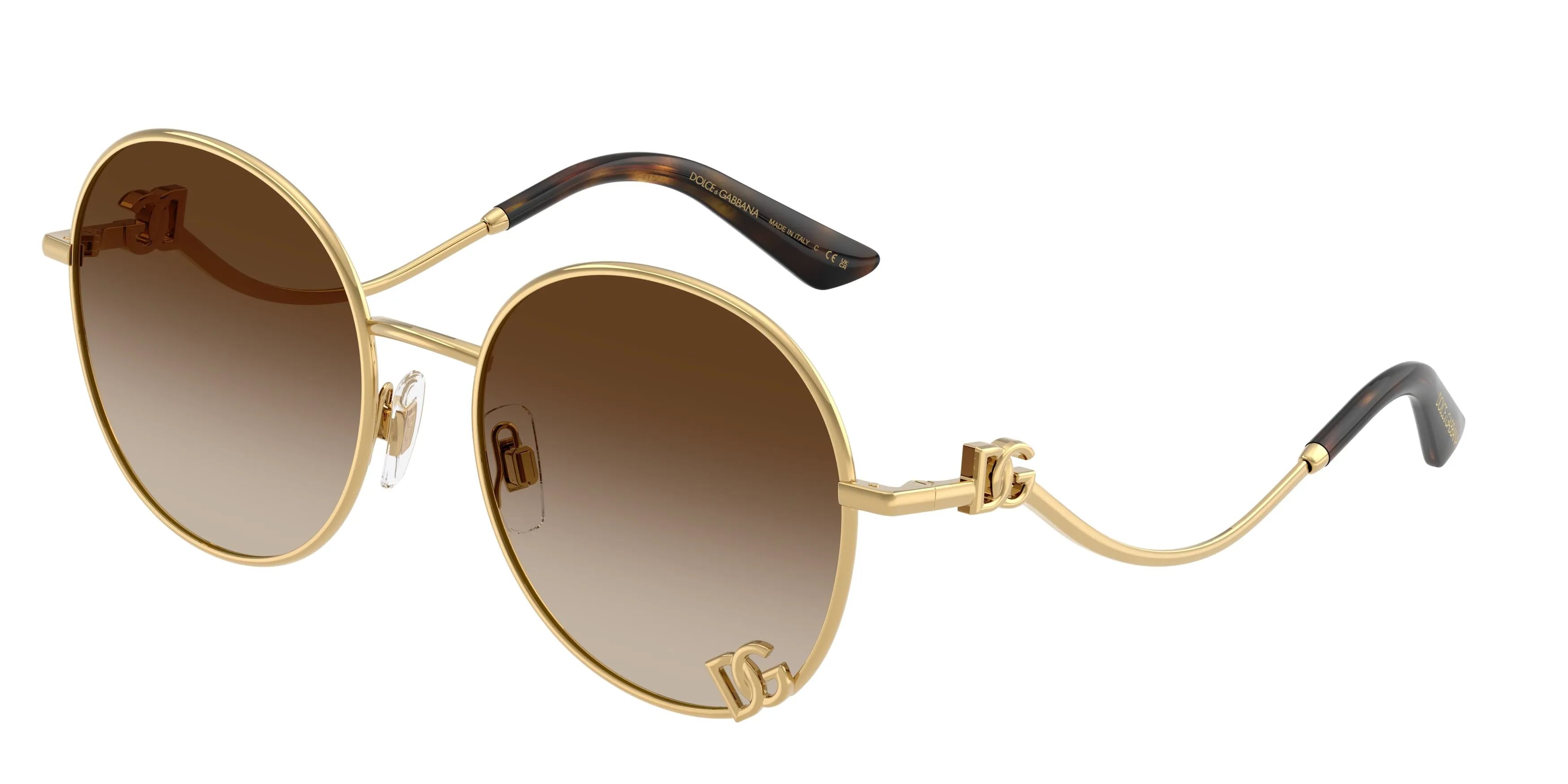 Dolce & Gabbana DG2324 02/13 Occhiali da sole Metallo Oro Marrone Rotonda Normale Sfumato - immagine 1