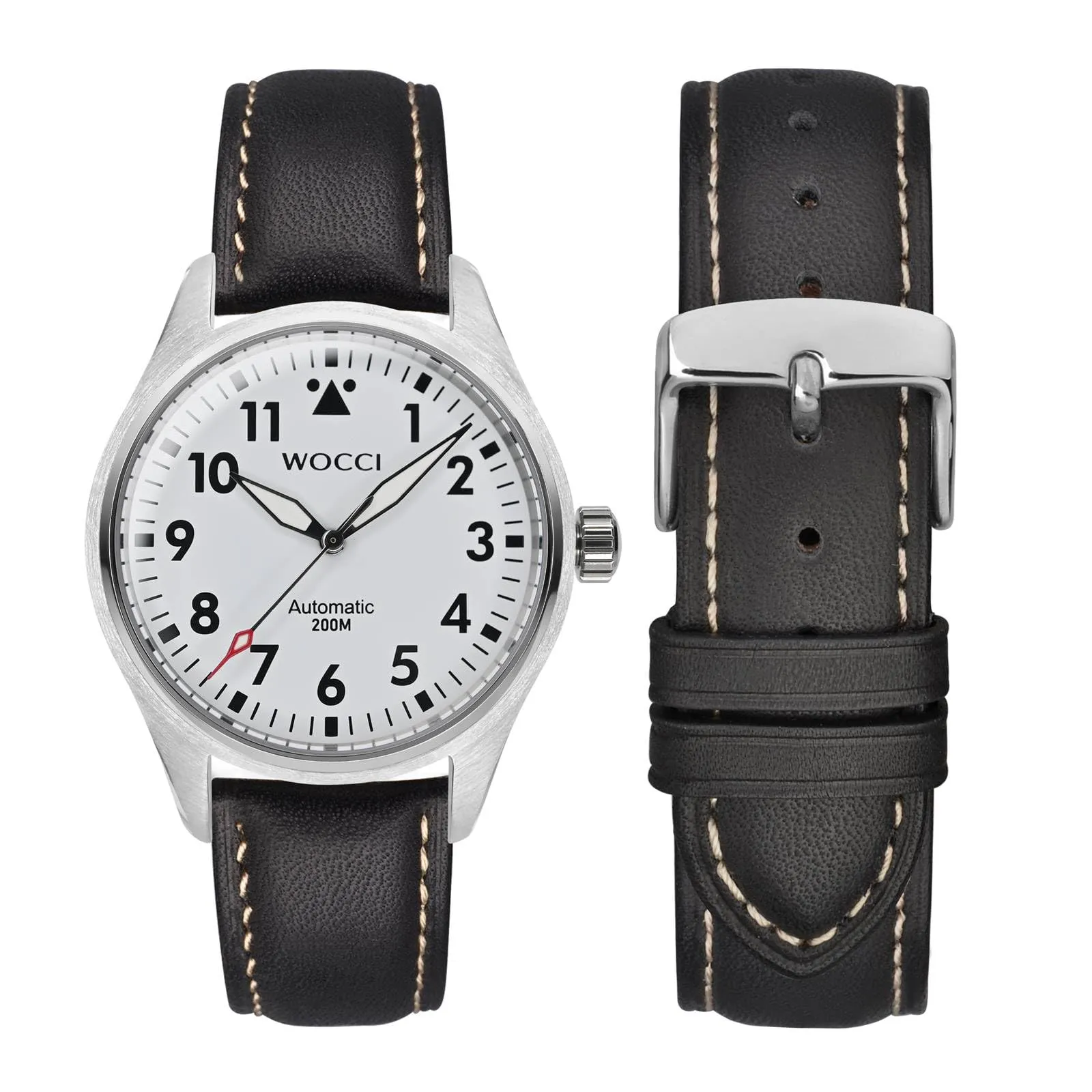 WOCCI 18mm Vintage Cinturino Orologio in Pelle con Fibbia Argento, Cinturino di Ricambio (Nero Con Punto Beige) - immagine 7