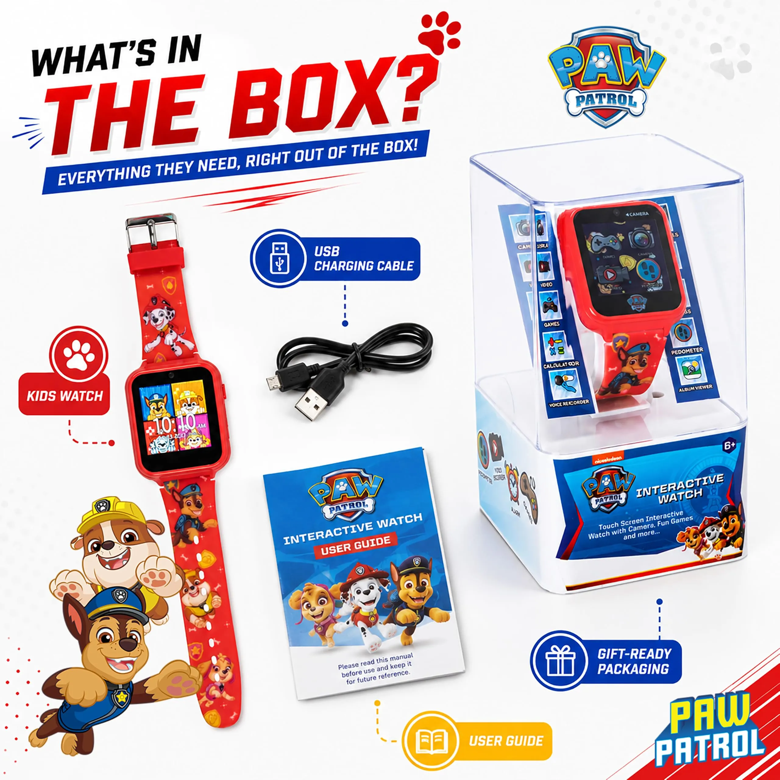 Accutime Paw Patrol - Orologio intelligente con fotocamera per bambini e bambini - Orologio intelligente interattivo per ragazzi e ragazze con giochi, registratore vocale, calcolatrice, contapassi - immagine 7