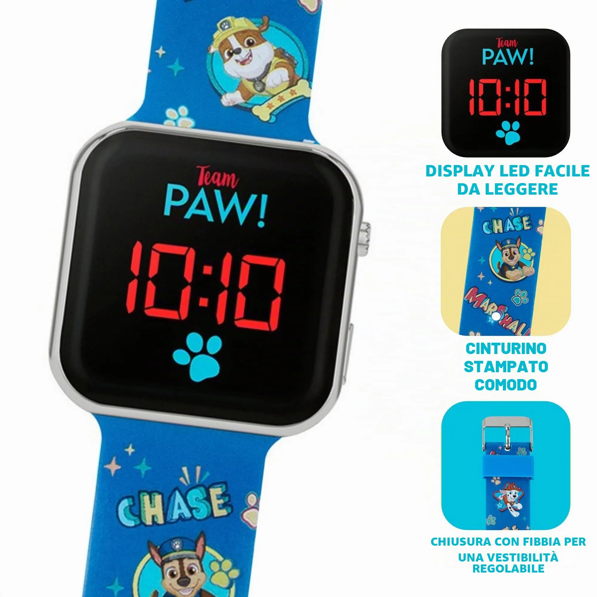 Paw Patrol Orologio al quarzo digitale unisex per bambini con cinturino in silicone PAW4354, Blu, cinturino - immagine 3