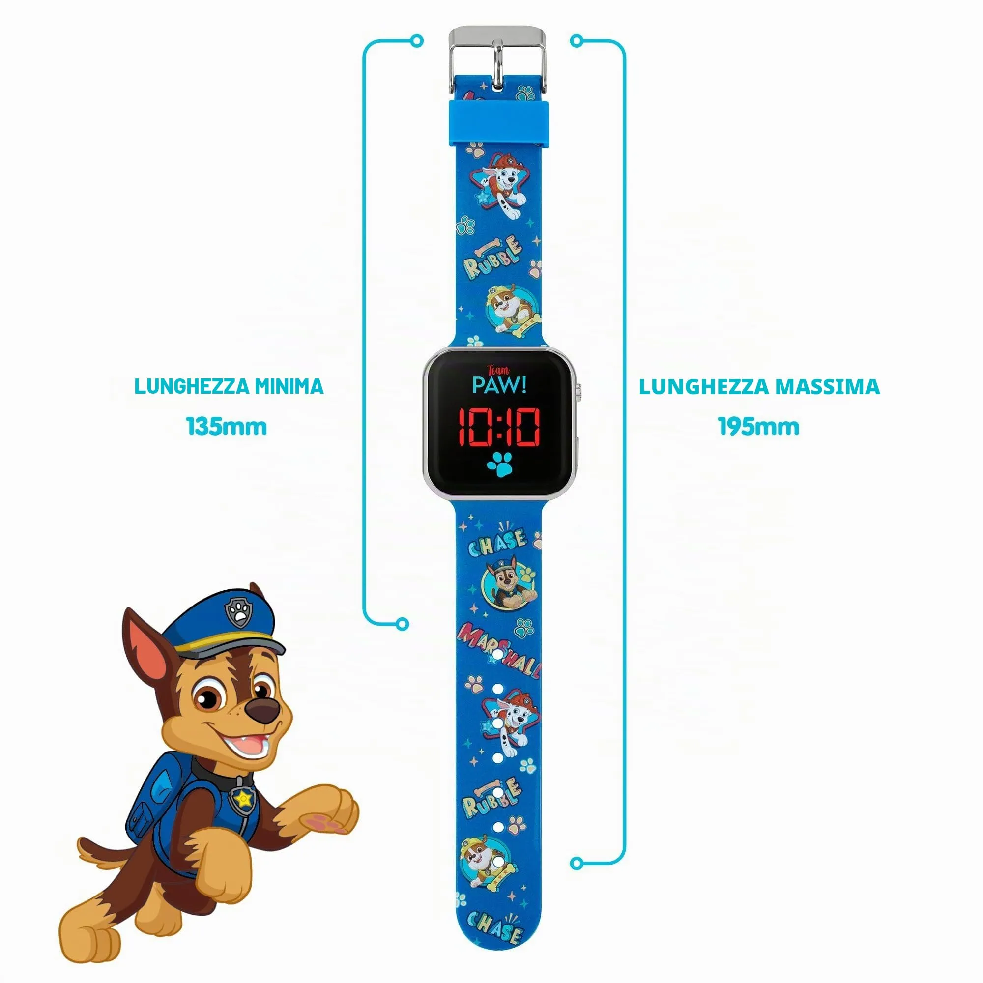 Paw Patrol Orologio al quarzo digitale unisex per bambini con cinturino in silicone PAW4354, Blu, cinturino - immagine 4