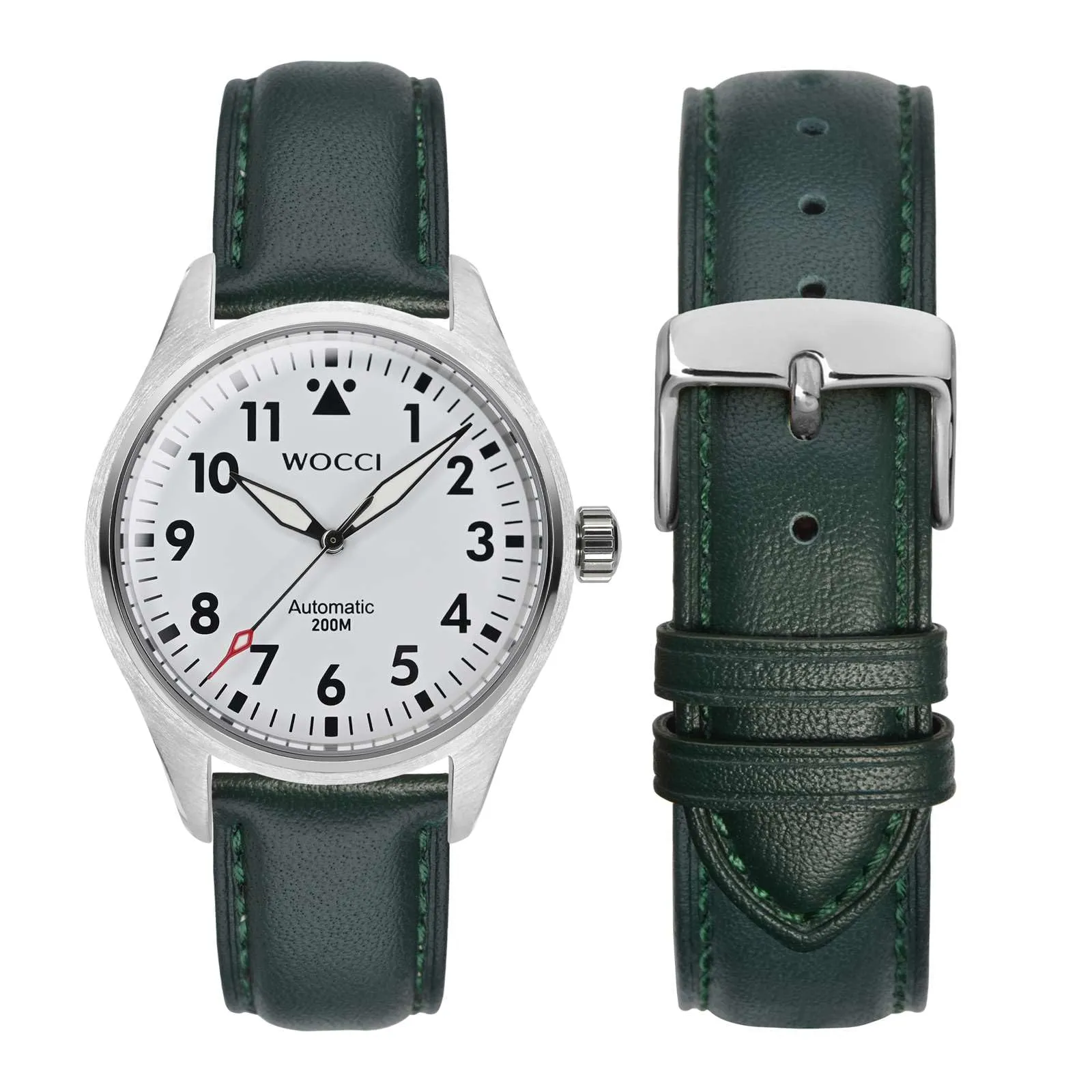 WOCCI 22mm Vintage Cinturino Orologio in Pelle con Fibbia Argento, Cinturino di Ricambio (Verde Scuro) - immagine 7
