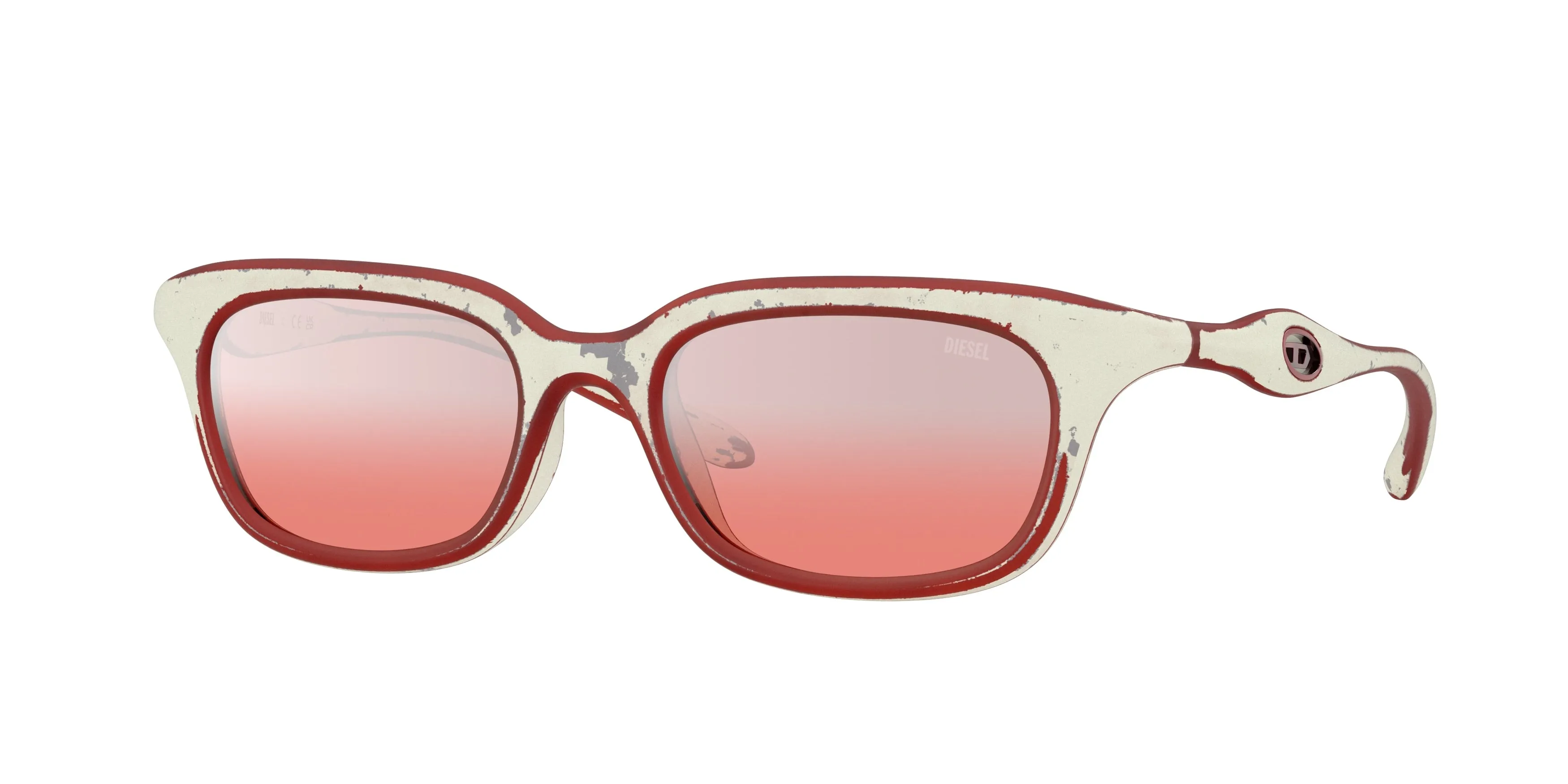 DIESEL DL3013U 20107E Occhiali da sole Iniettato Bianco Rosso Squadrata Specchiate Sfumato - immagine 1