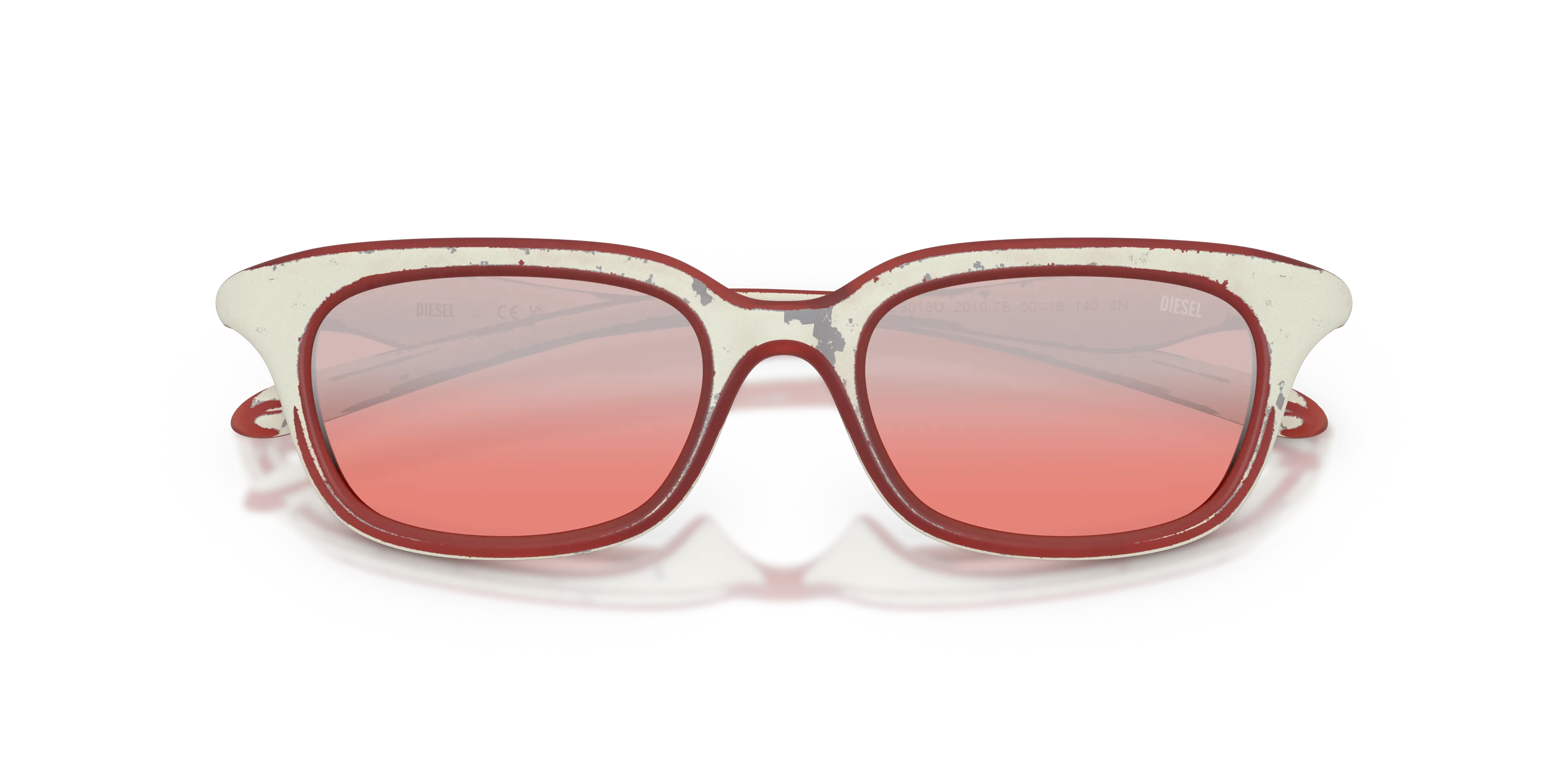 DIESEL DL3013U 20107E Occhiali da sole Iniettato Bianco Rosso Squadrata Specchiate Sfumato - immagine 2