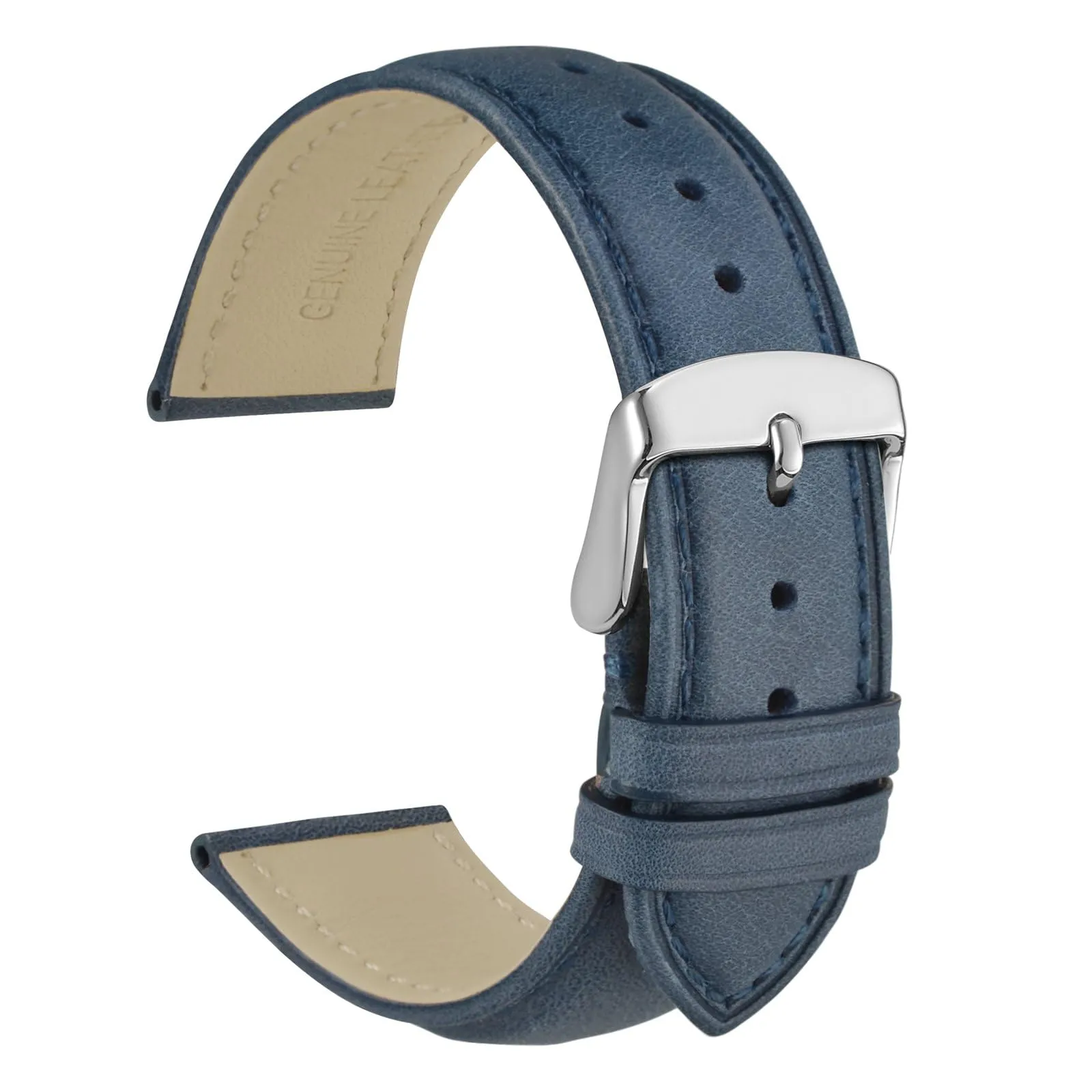 WOCCI 21mm Vintage Cinturino Orologio in Pelle con Fibbia Argento, Cinturino di Ricambio (Blu) - immagine 1