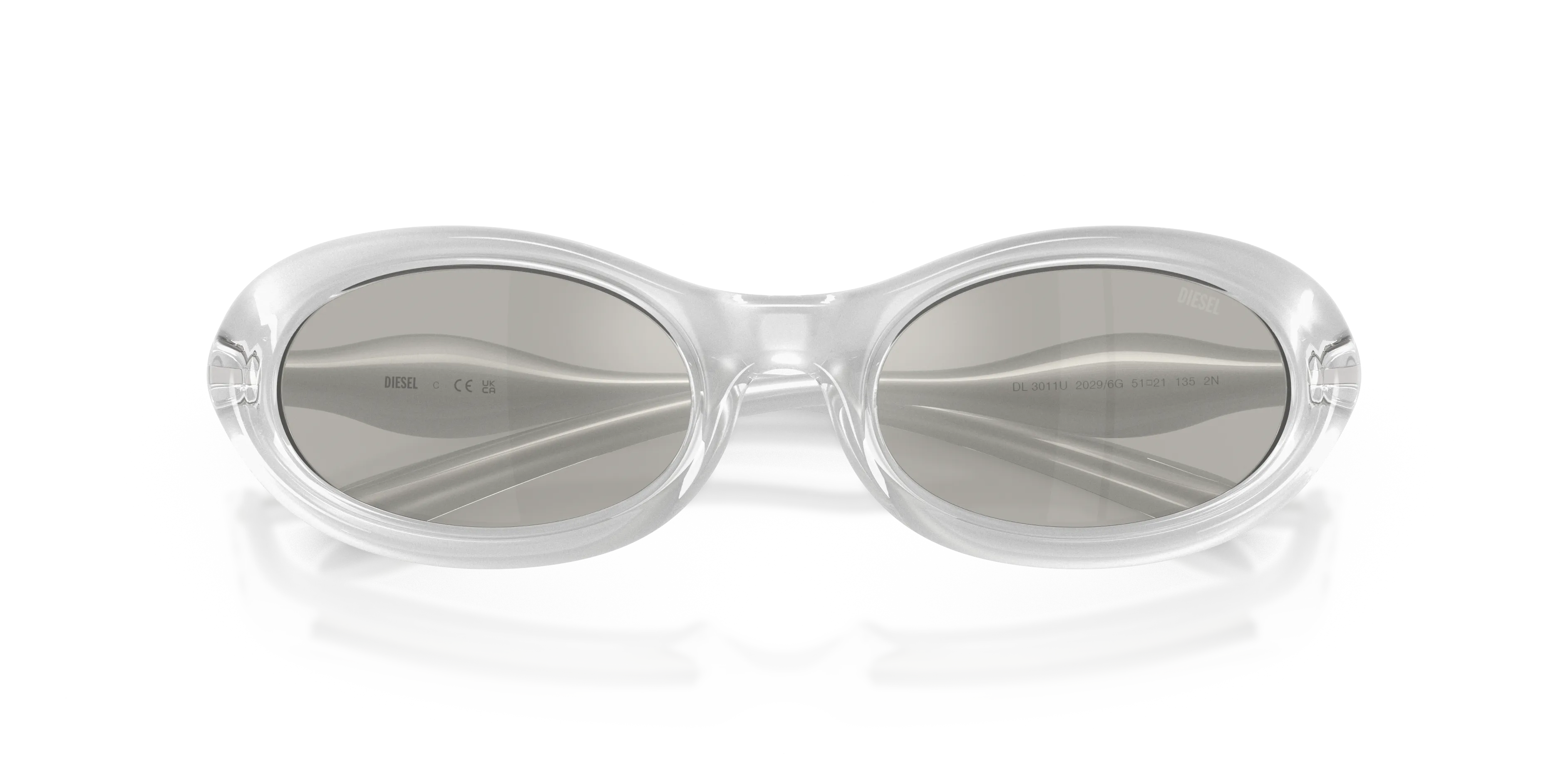 DIESEL DL3011U 20296G Occhiali da sole Iniettato Trasparente Grigio Rotonda Specchiate - immagine 2