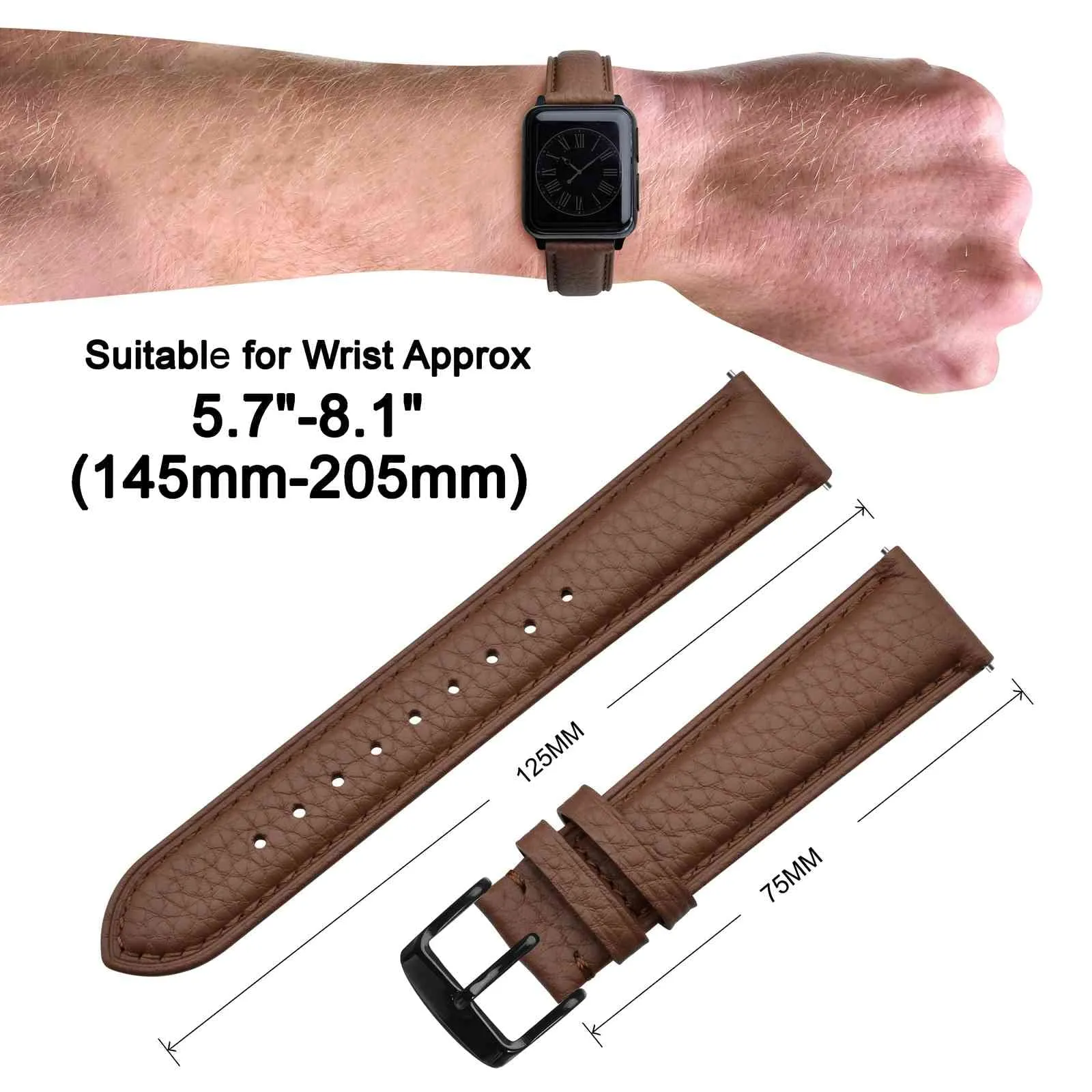 ANNEFIT Cinturino 18mm, Cinturini di Ricambio per Uomo e Donna con Fibbia Nero, Imbottito Testurizzato Pelle a Sgancio Rapido (Marrone) - immagine 3