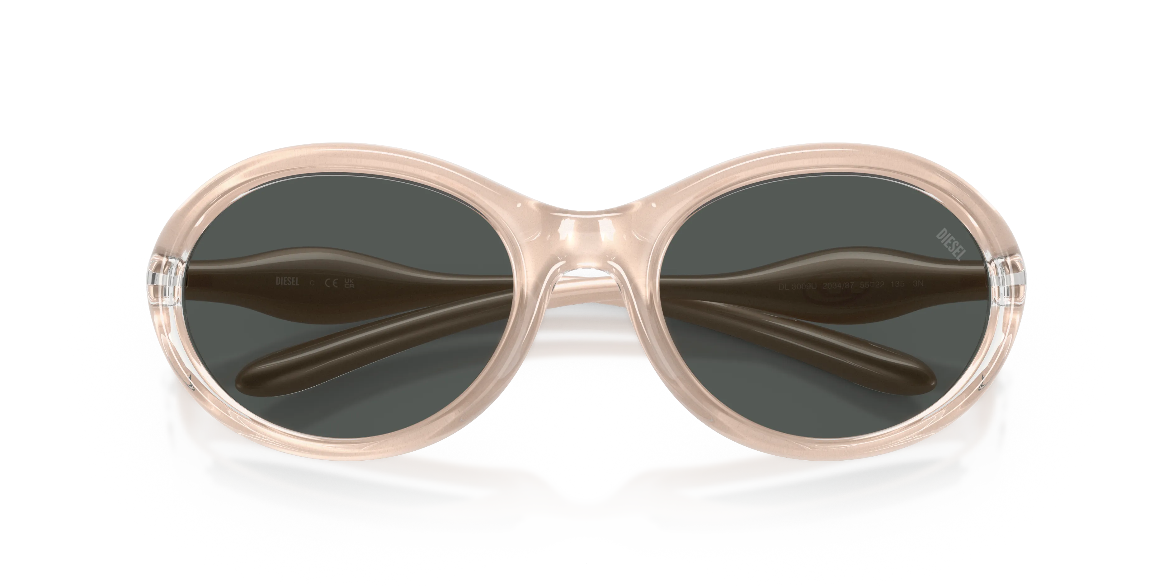 DIESEL DL3009U 203487 Occhiali da sole Iniettato Verde Grigio Rotonda Normale - immagine 2
