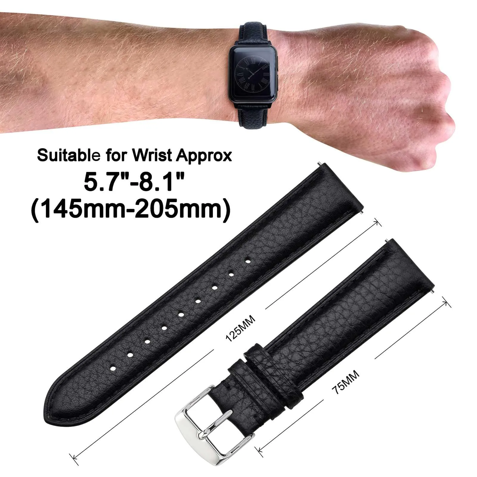 ANNEFIT Cinturino 20mm, Cinturini di Ricambio per Uomo e Donna, Imbottito Testurizzato Pelle a Sgancio Rapido (Nero) - immagine 3