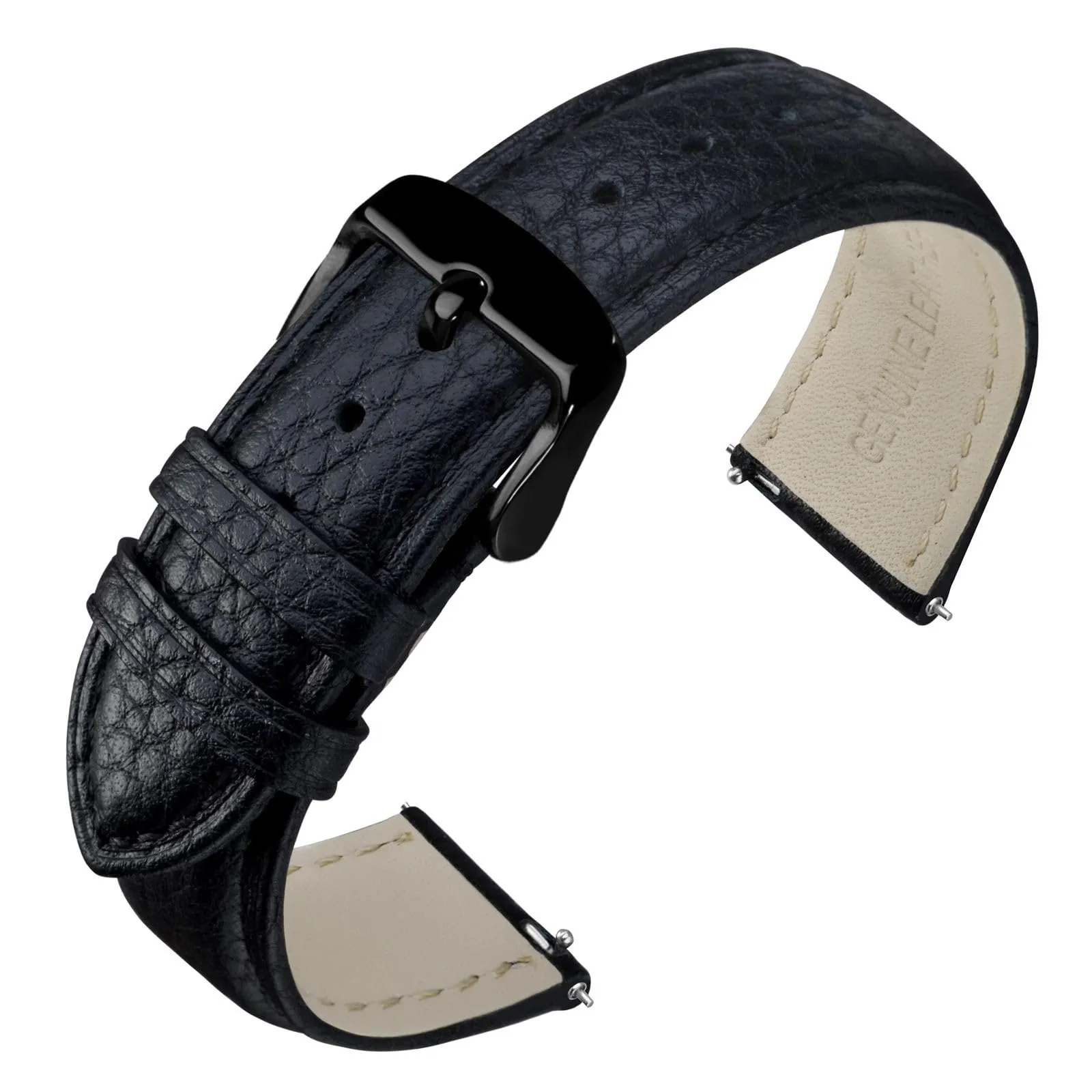 ANNEFIT Cinturino 18mm, Cinturini di Ricambio per Uomo e Donna con Fibbia Nero, Imbottito Testurizzato Pelle a Sgancio Rapido (Nero) - immagine 1
