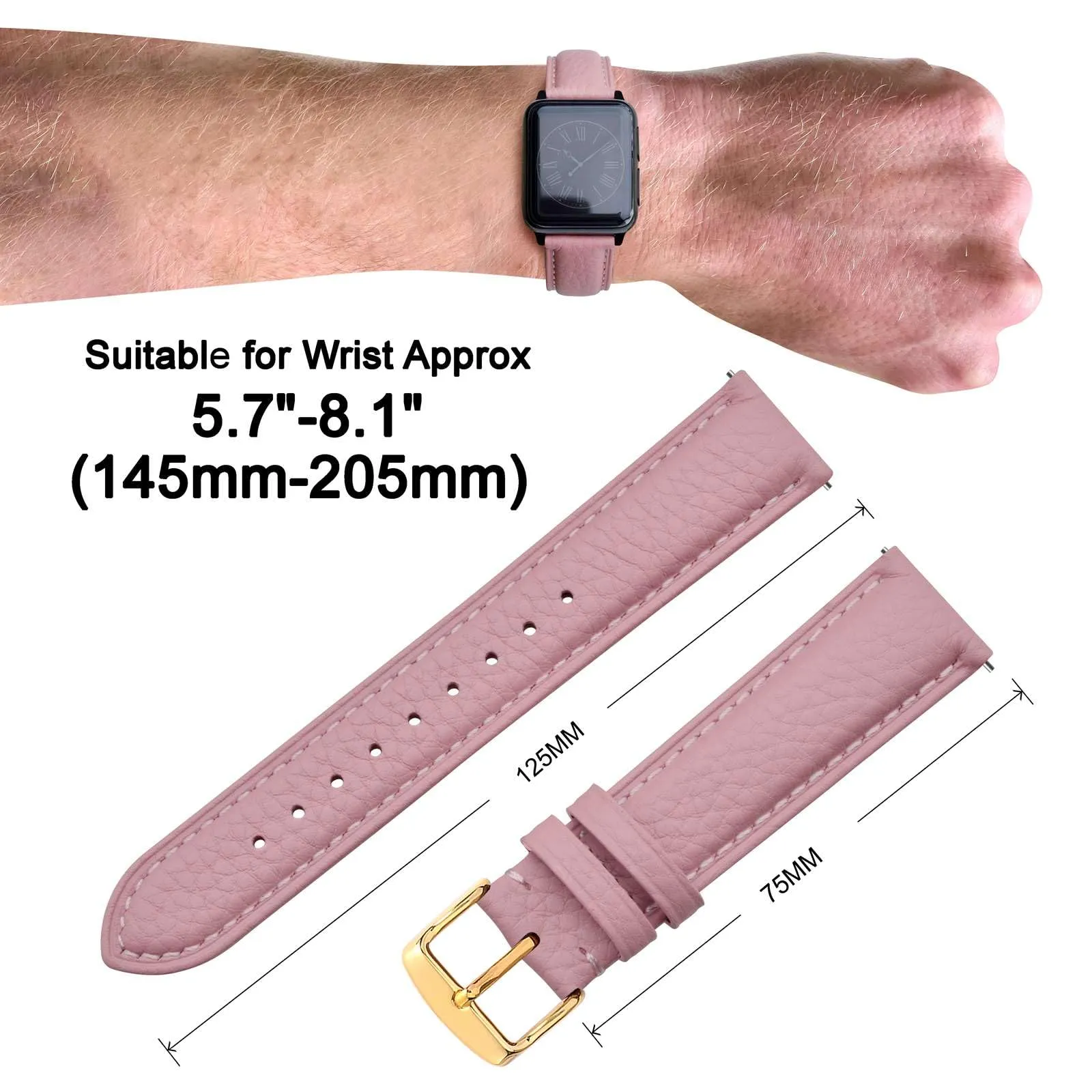 ANNEFIT Cinturino 18mm, Cinturini di Ricambio per Uomo e Donna con Fibbia Oro, Imbottito Testurizzato Pelle a Sgancio Rapido (Rosa) - immagine 3