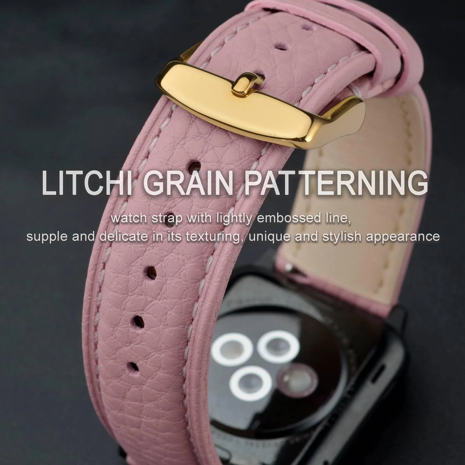 ANNEFIT Cinturino 18mm, Cinturini di Ricambio per Uomo e Donna con Fibbia Oro, Imbottito Testurizzato Pelle a Sgancio Rapido (Rosa) - immagine 4