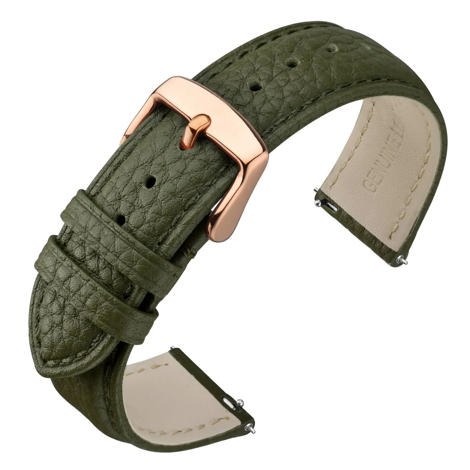 ANNEFIT Cinturino 20mm, Cinturini di Ricambio per Uomo e Donna con Fibbia Oro Rosa, Imbottito Testurizzato Pelle a Sgancio Rapido (Verde) - immagine 1