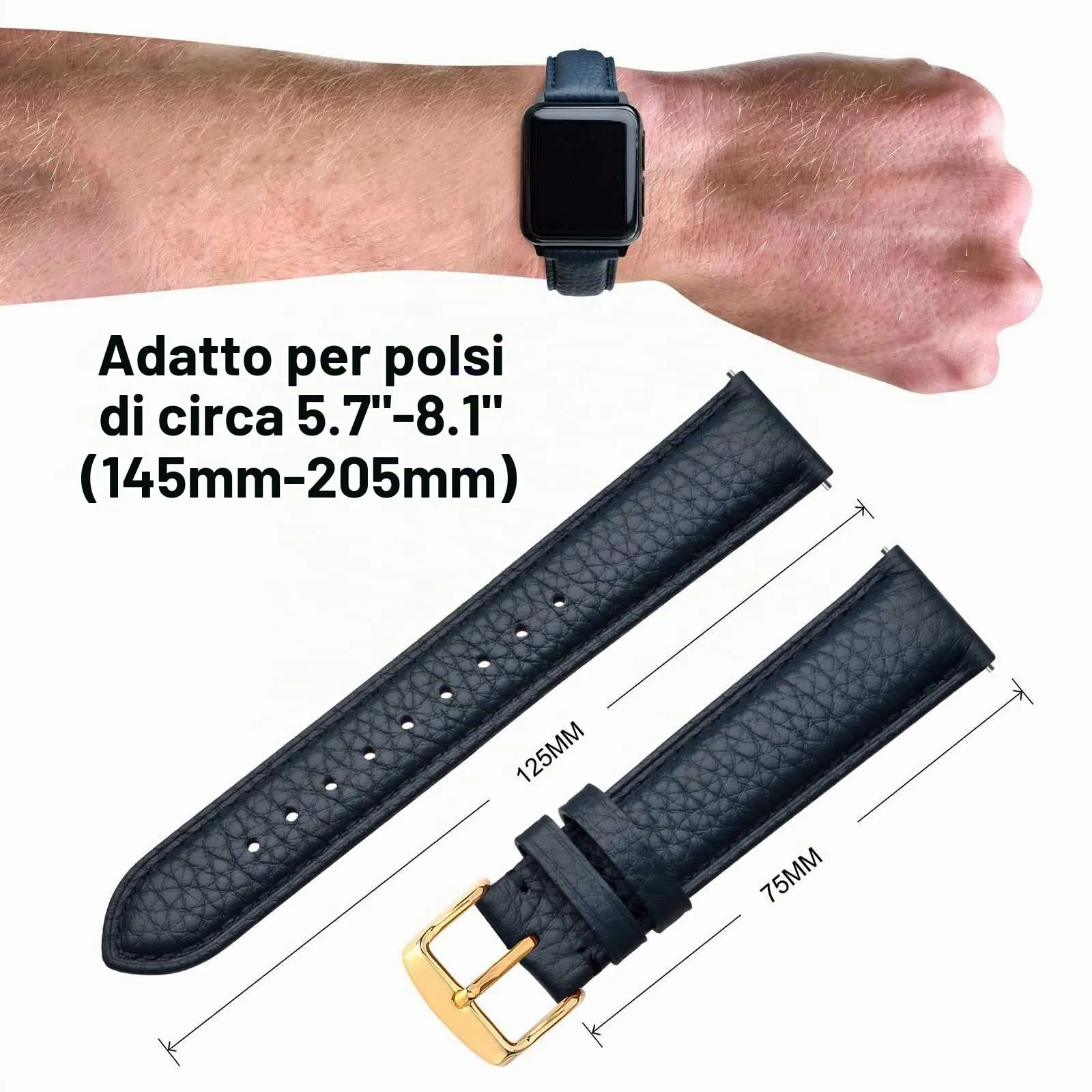 ANNEFIT Cinturino 22mm, Cinturini di Ricambio per Uomo e Donna con Fibbia Oro, Imbottito Testurizzato Pelle a Sgancio Rapido (Blu scuro) - immagine 3