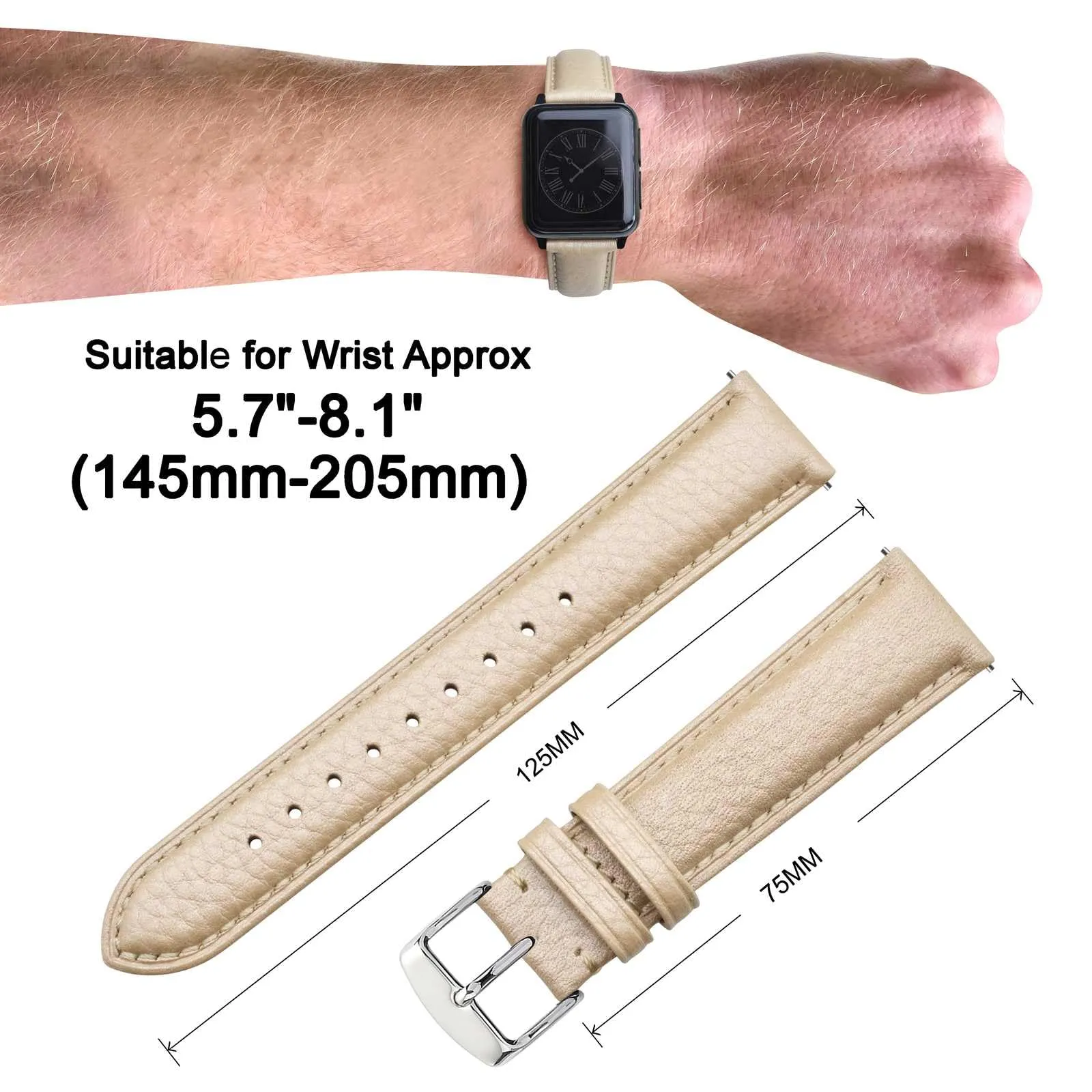 ANNEFIT Cinturino 18mm, Cinturini di Ricambio per Uomo e Donna, Imbottito Testurizzato Pelle a Sgancio Rapido (Oro) - immagine 3