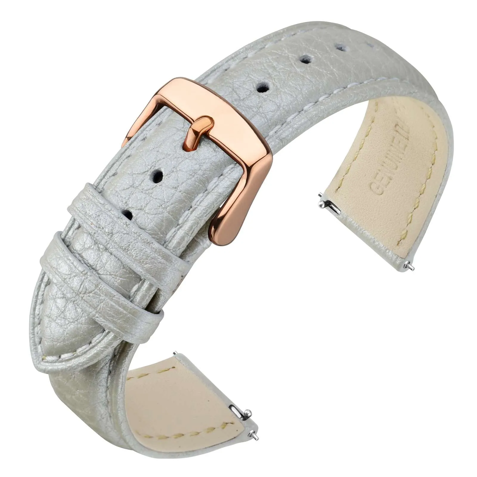 ANNEFIT Cinturino 22mm, Cinturini di Ricambio per Uomo e Donna con Fibbia Oro Rosa, Imbottito Testurizzato Pelle a Sgancio Rapido (Argento) - immagine 1