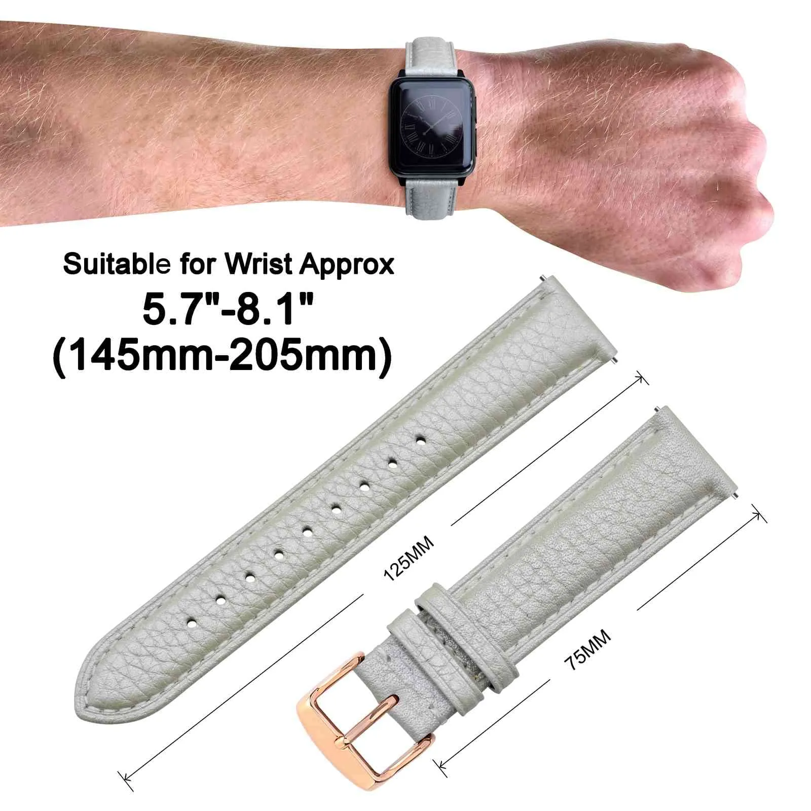 ANNEFIT Cinturino 22mm, Cinturini di Ricambio per Uomo e Donna con Fibbia Oro Rosa, Imbottito Testurizzato Pelle a Sgancio Rapido (Argento) - immagine 3