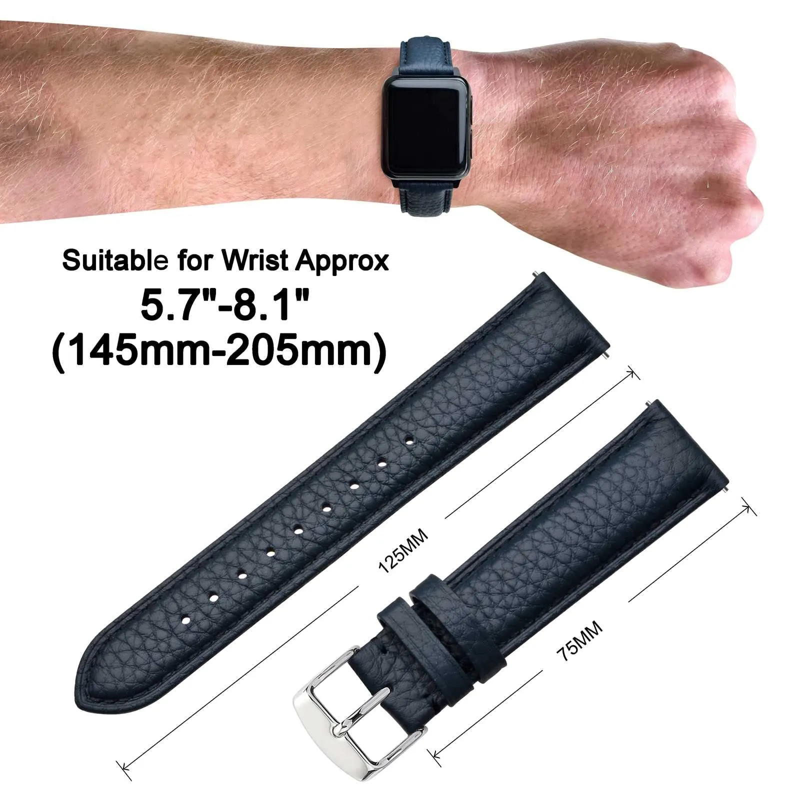 ANNEFIT Cinturino 18mm, Cinturini di Ricambio per Uomo e Donna, Imbottito Testurizzato Pelle a Sgancio Rapido (Blu scuro) - immagine 3