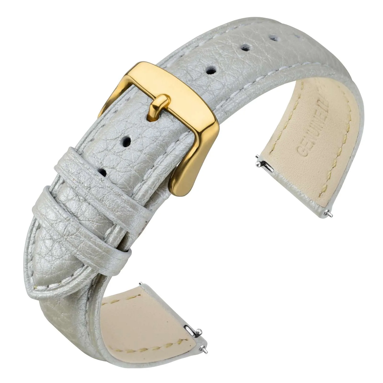 ANNEFIT Cinturino 22mm, Cinturini di Ricambio per Uomo e Donna con Fibbia Oro, Imbottito Testurizzato Pelle a Sgancio Rapido (Argento) - immagine 1
