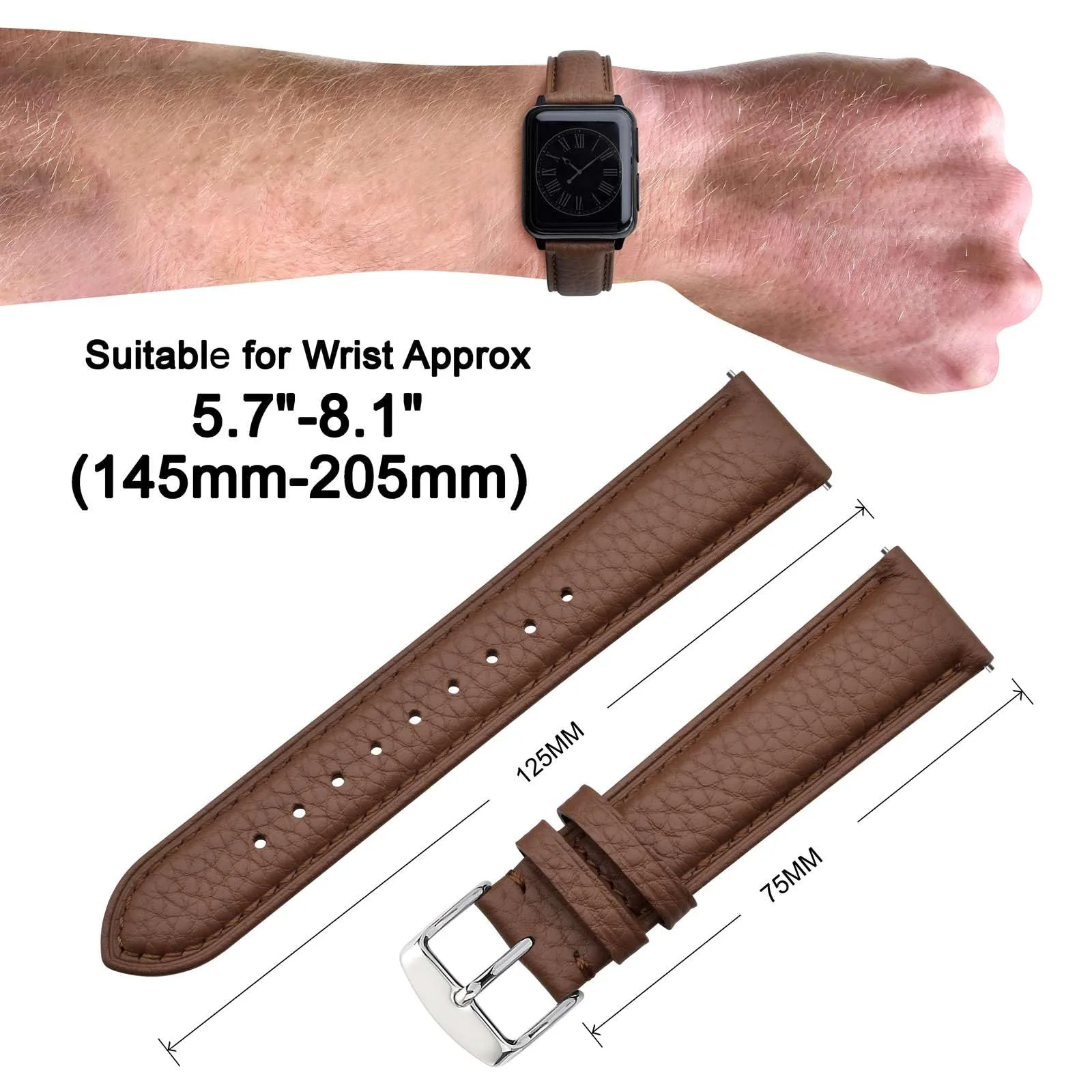 ANNEFIT Cinturino 22mm, Cinturini di Ricambio per Uomo e Donna, Imbottito Testurizzato Pelle a Sgancio Rapido (Marrone) - immagine 3