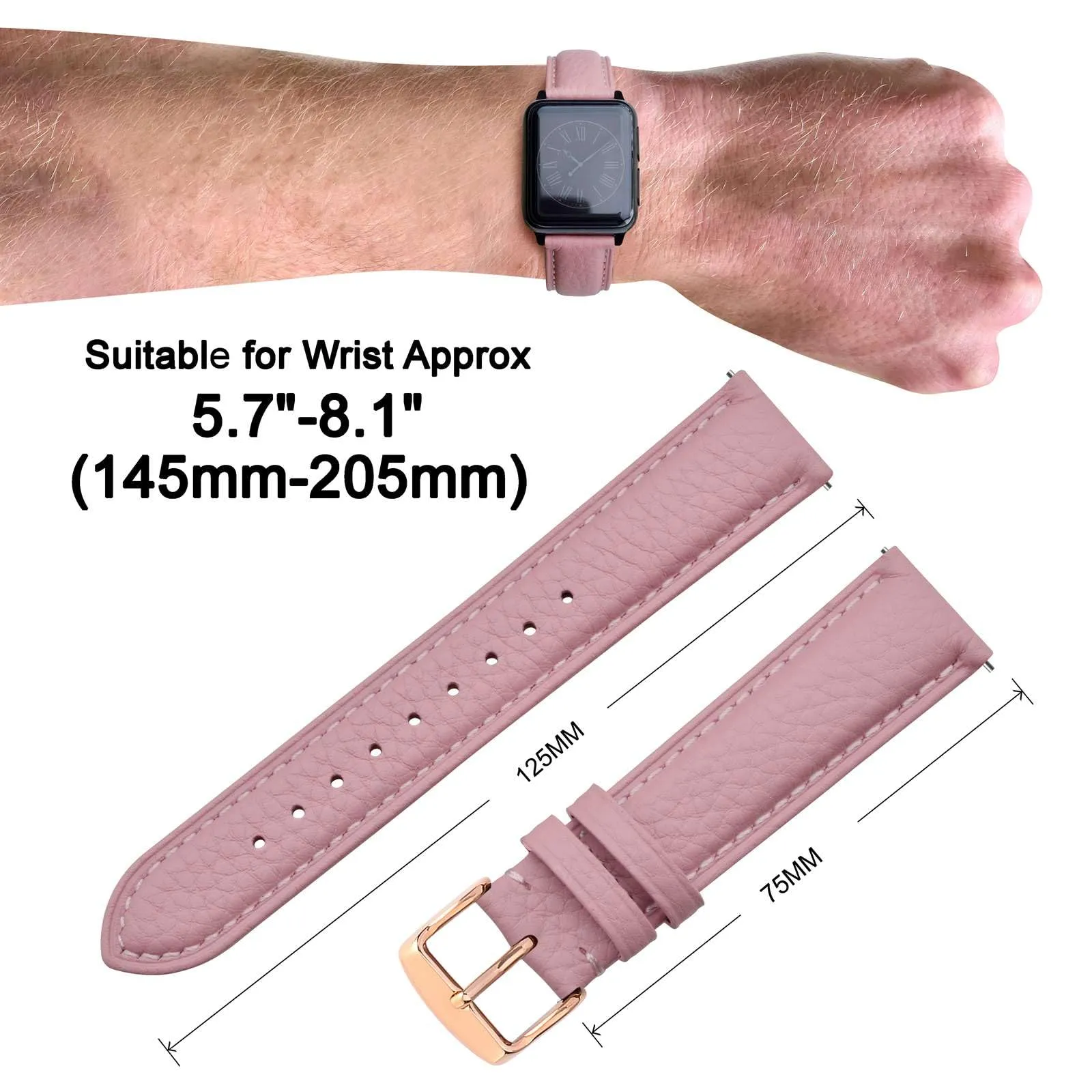 ANNEFIT Cinturino 18mm, Cinturini di Ricambio per Uomo e Donna con Fibbia Oro Rosa, Imbottito Testurizzato Pelle a Sgancio Rapido (Rosa) - immagine 3