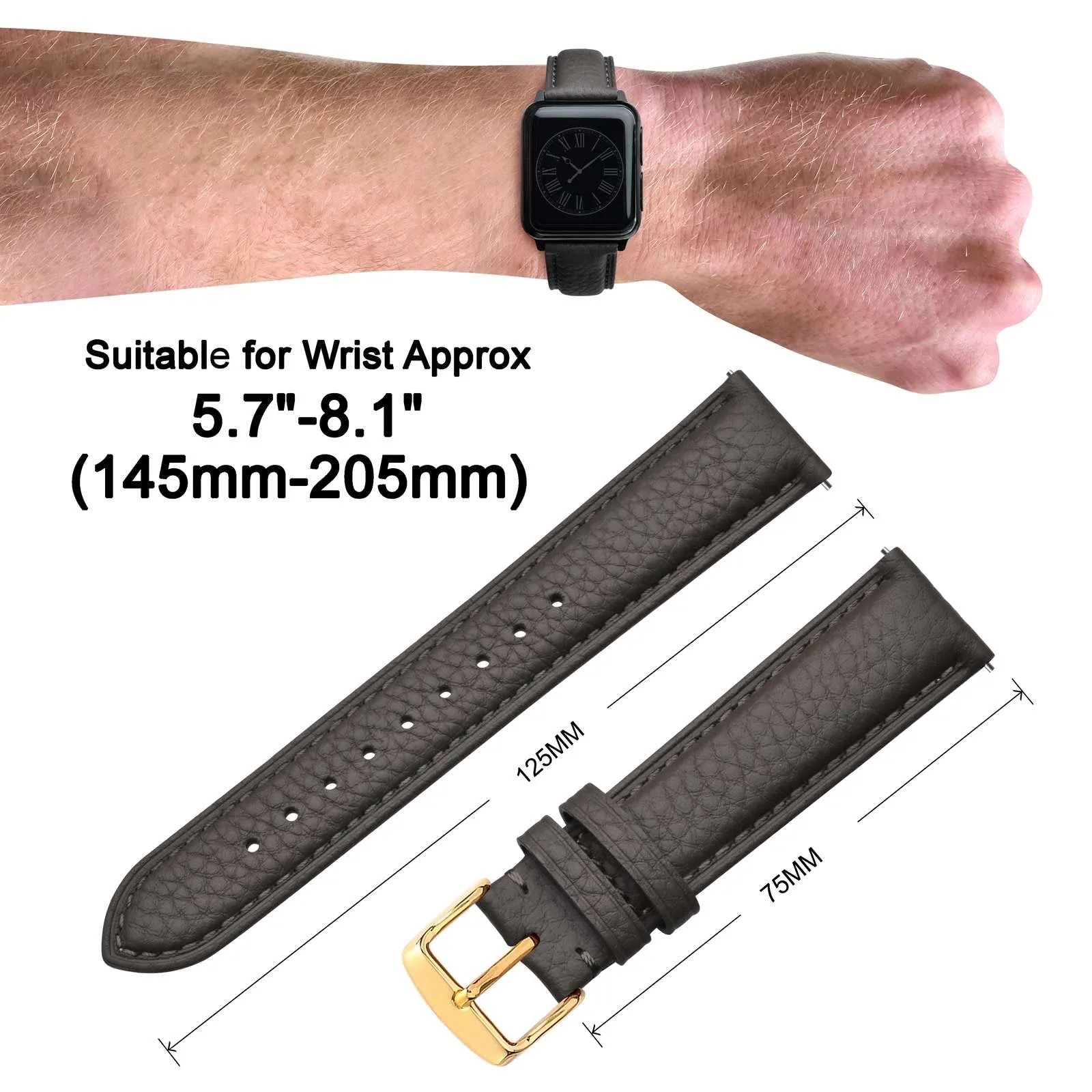 ANNEFIT Cinturino 20mm, Cinturini di Ricambio per Uomo e Donna con Fibbia Oro, Imbottito Testurizzato Pelle a Sgancio Rapido (Grigio Scuro) - immagine 3
