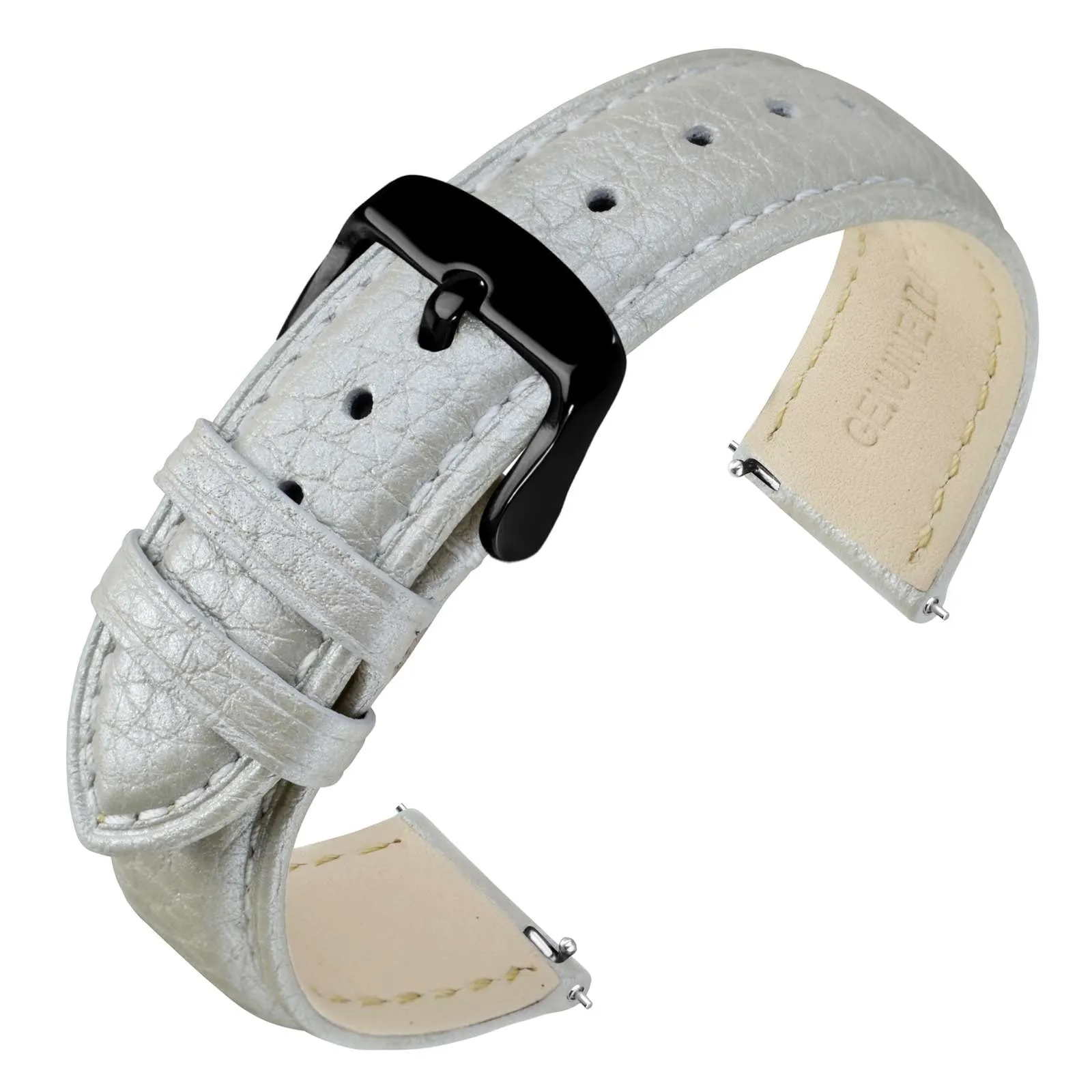 ANNEFIT Cinturino 22mm, Cinturini di Ricambio per Uomo e Donna con Fibbia Nero, Imbottito Testurizzato Pelle a Sgancio Rapido (Argento) - immagine 1