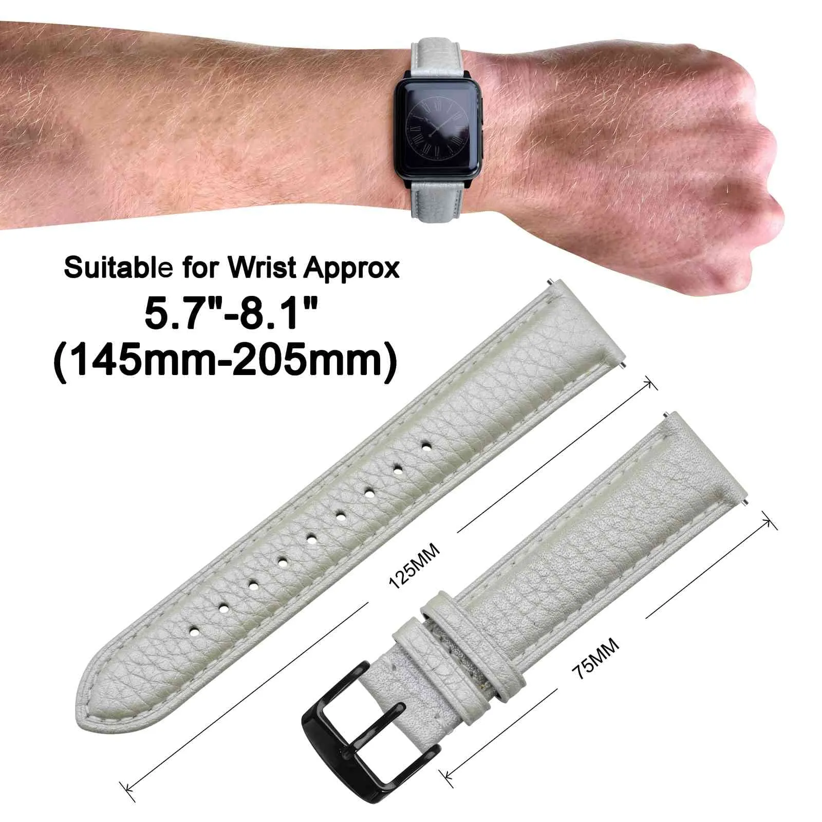 ANNEFIT Cinturino 22mm, Cinturini di Ricambio per Uomo e Donna con Fibbia Nero, Imbottito Testurizzato Pelle a Sgancio Rapido (Argento) - immagine 3
