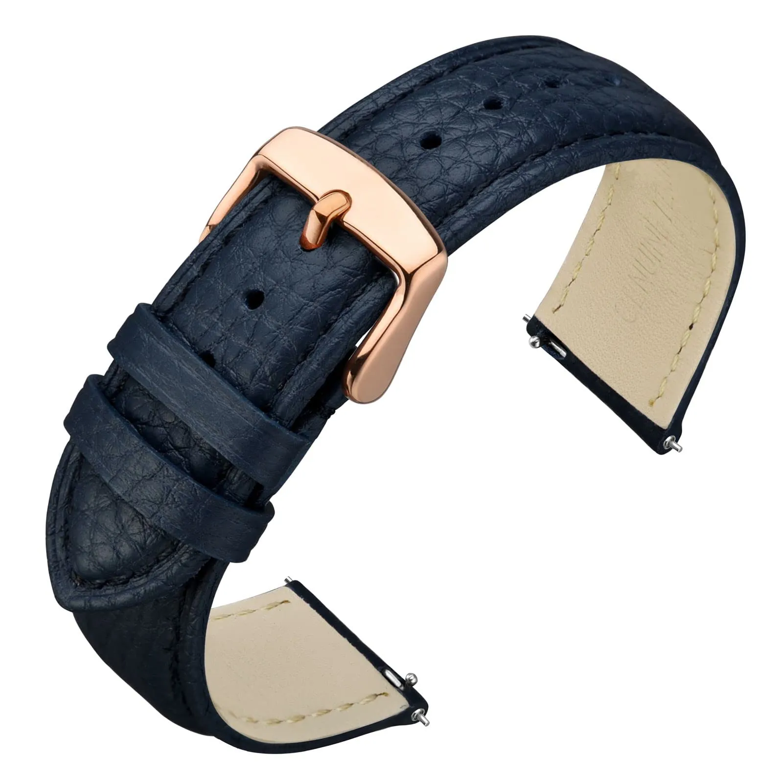 ANNEFIT Cinturino 22mm, Cinturini di Ricambio per Uomo e Donna con Fibbia Oro Rosa, Imbottito Testurizzato Pelle a Sgancio Rapido (Blu scuro) - immagine 1