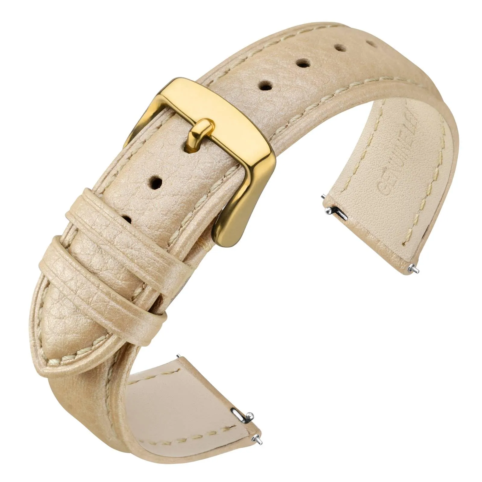 ANNEFIT Cinturino 20mm, Cinturini di Ricambio per Uomo e Donna con Fibbia Oro, Imbottito Testurizzato Pelle a Sgancio Rapido (Oro) - immagine 1
