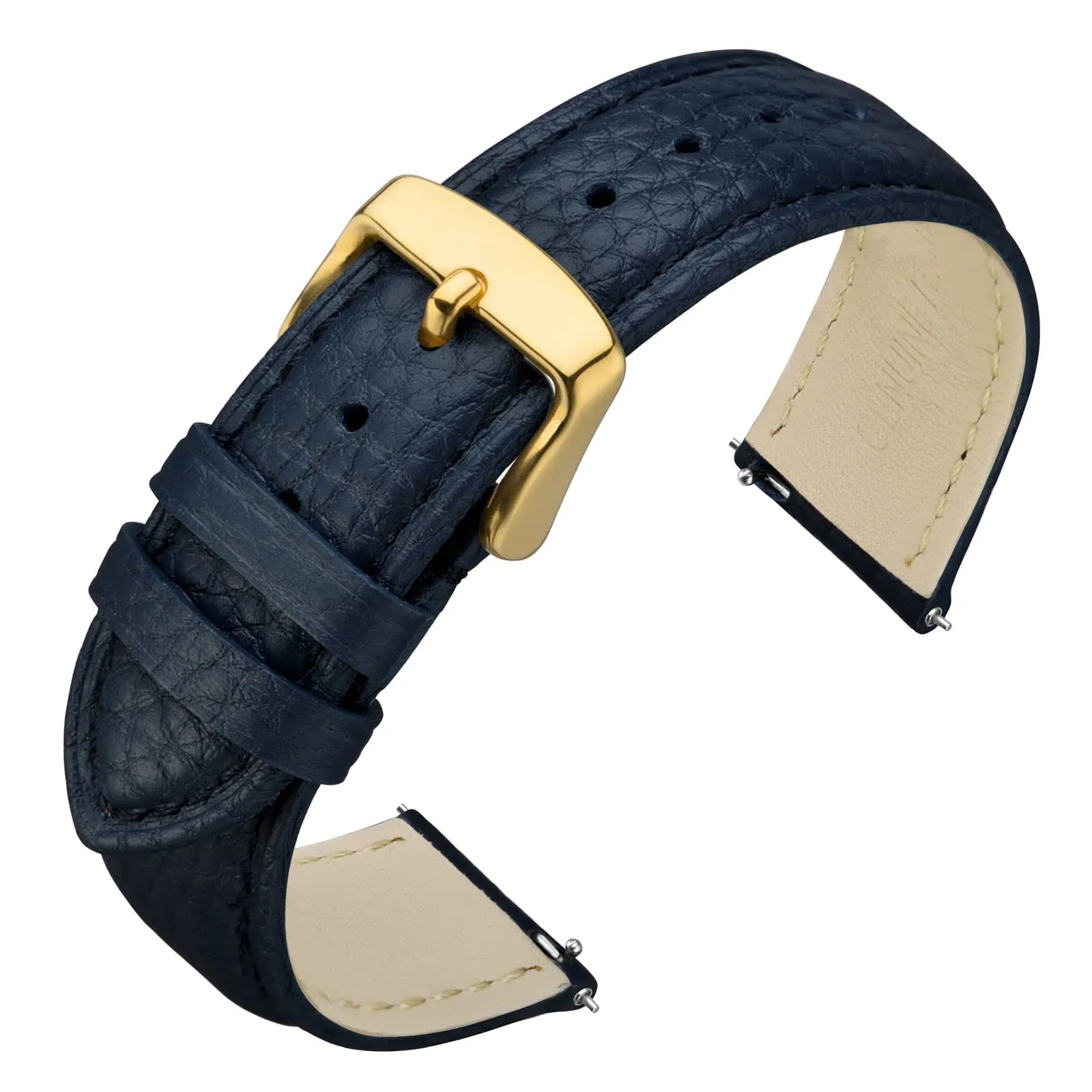 ANNEFIT Cinturino 18mm, Cinturini di Ricambio per Uomo e Donna con Fibbia Oro, Imbottito Testurizzato Pelle a Sgancio Rapido (Blu scuro) - immagine 1
